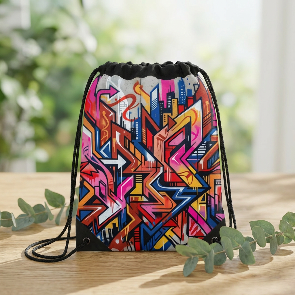 Colorful Urban Graffiti Drawstring Bag | Street Art Backpack