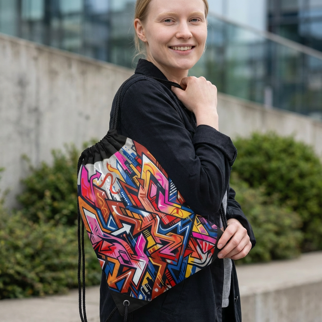Colorful Urban Graffiti Drawstring Bag | Street Art Backpack