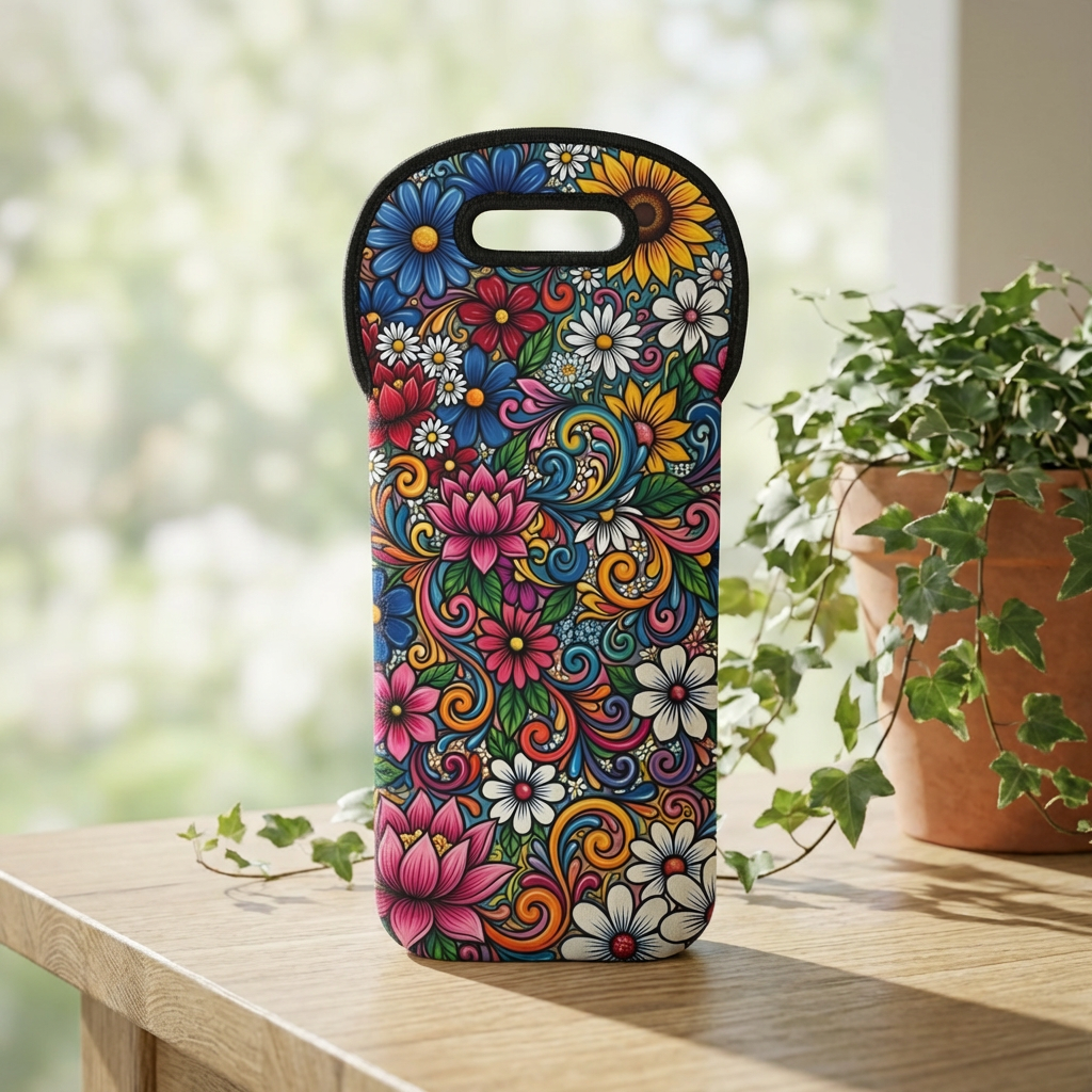 Colorful Floral Pattern Wine Tote Bag | Floral Wine Carrier