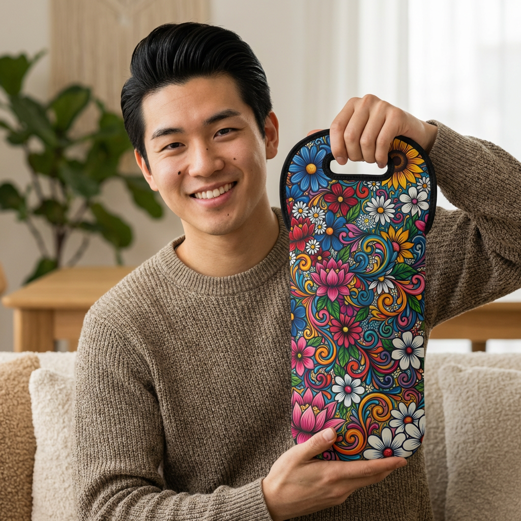 Colorful Floral Pattern Wine Tote Bag | Floral Wine Carrier