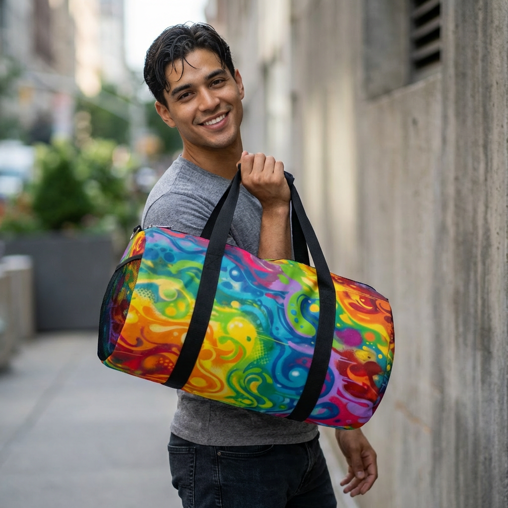 Rainbow Graffiti Duffel Bag | Colorful Urban Travel Gym Bag