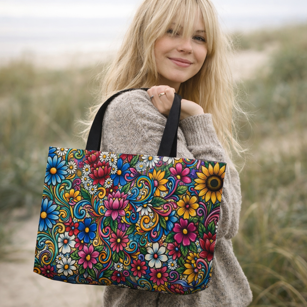 Vibrant Floral Paisley Weekender Tote Bag | Colorful Boho Flowers