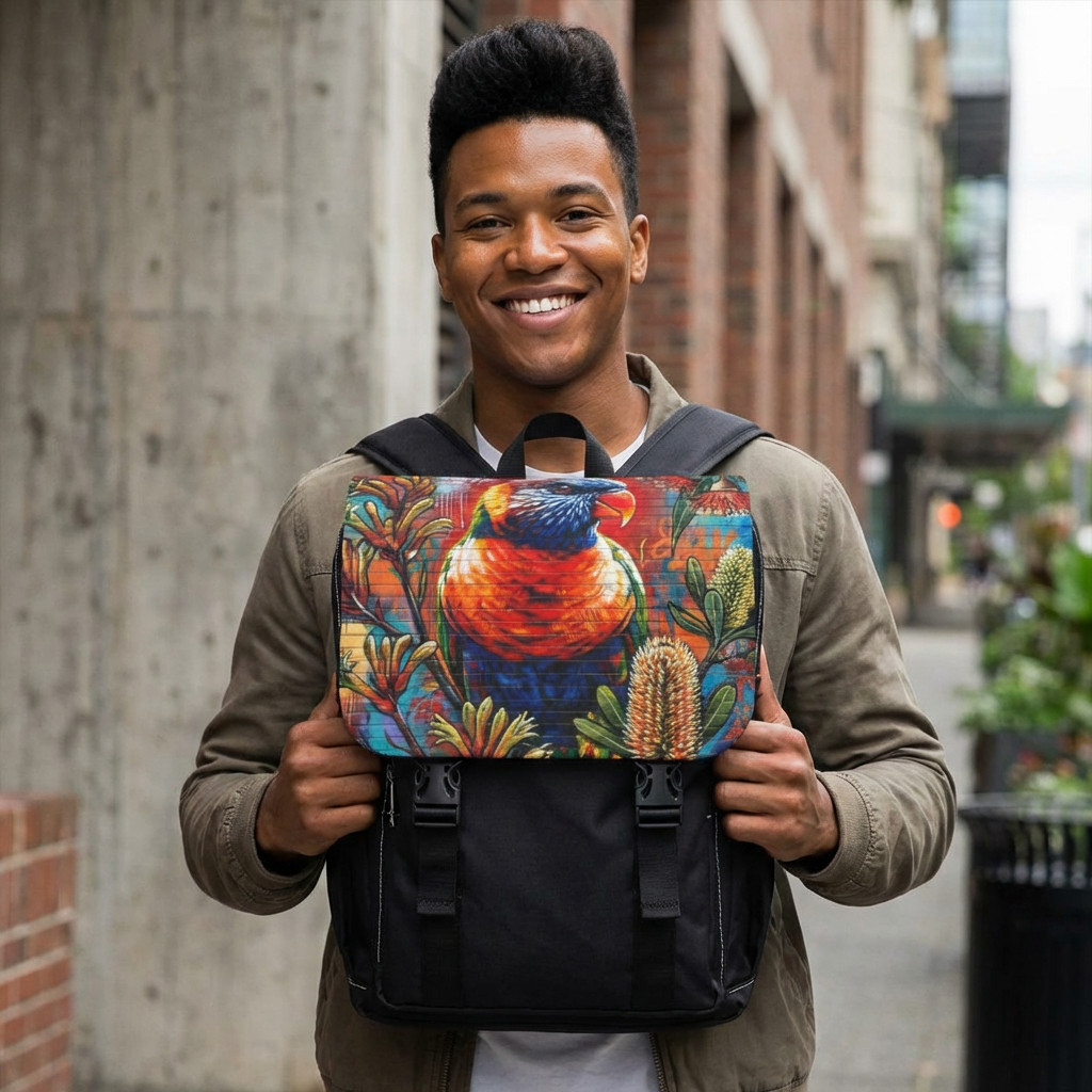 Rainbow Lorikeet Graffiti Backpack | Urban Bird Art Shoulder Backpack