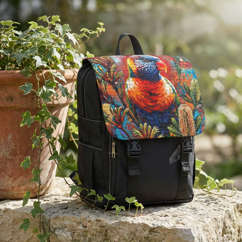 Rainbow Lorikeet Graffiti Backpack | Urban Bird Art Shoulder Backpack