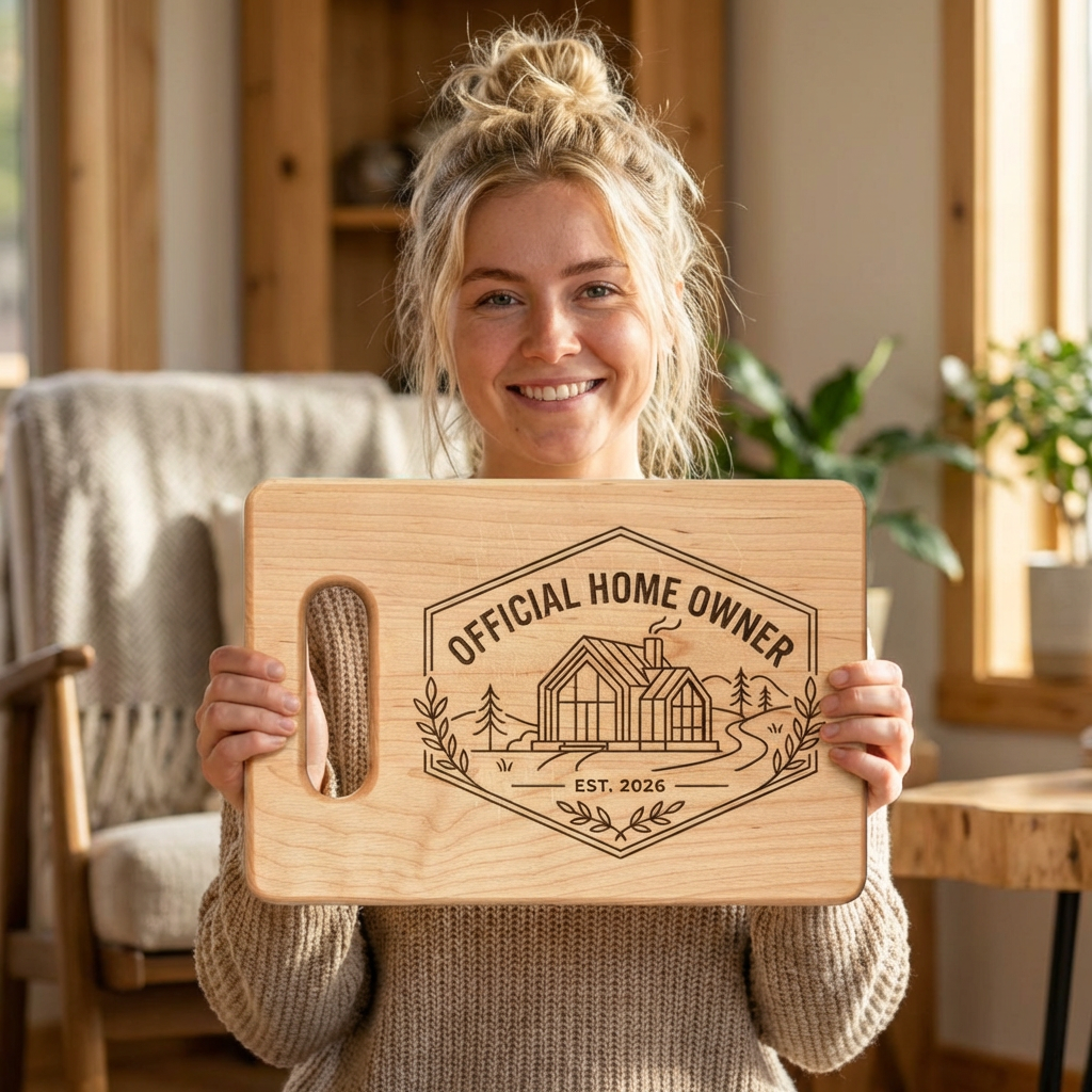 Official Homeowner EST 2026 Wooden Cutting Board | Engraved Housewarming Gift, Modern Style