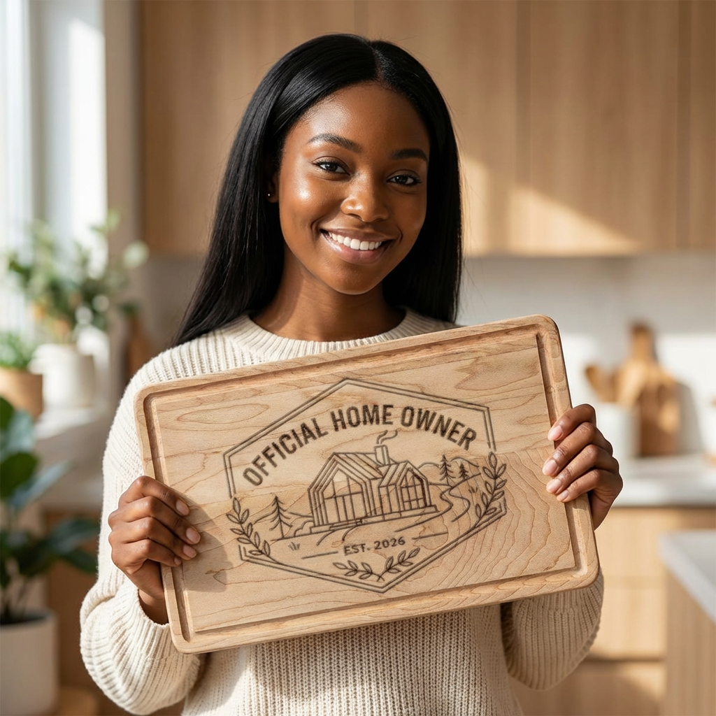 Official Homeowner EST 2026 Wooden Cutting Board | Engraved Housewarming Gift, Modern Style
