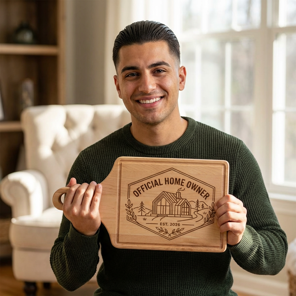Official Homeowner EST 2026 Wooden Cutting Board | Engraved Housewarming Gift, Modern Style