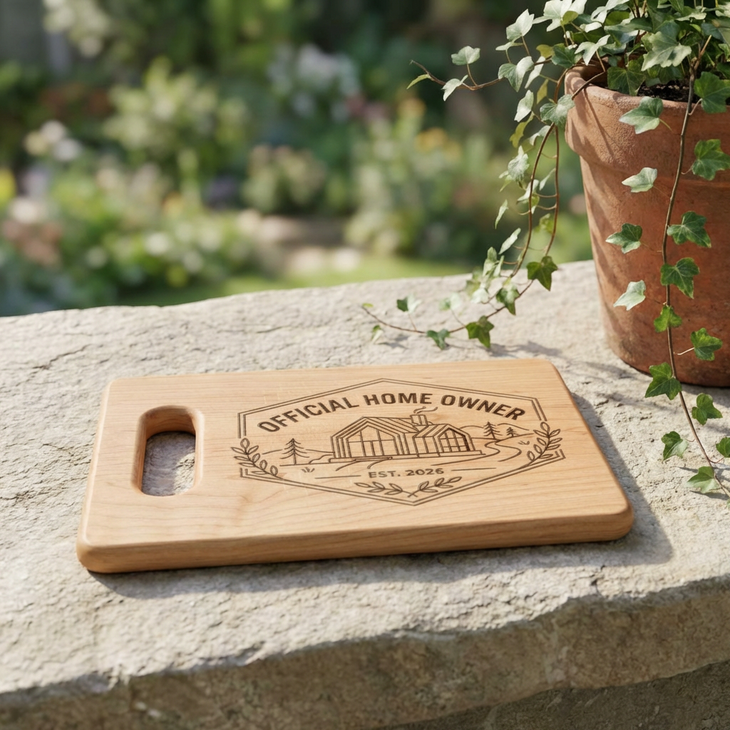 Official Homeowner EST 2026 Wooden Cutting Board | Engraved Housewarming Gift, Modern Style