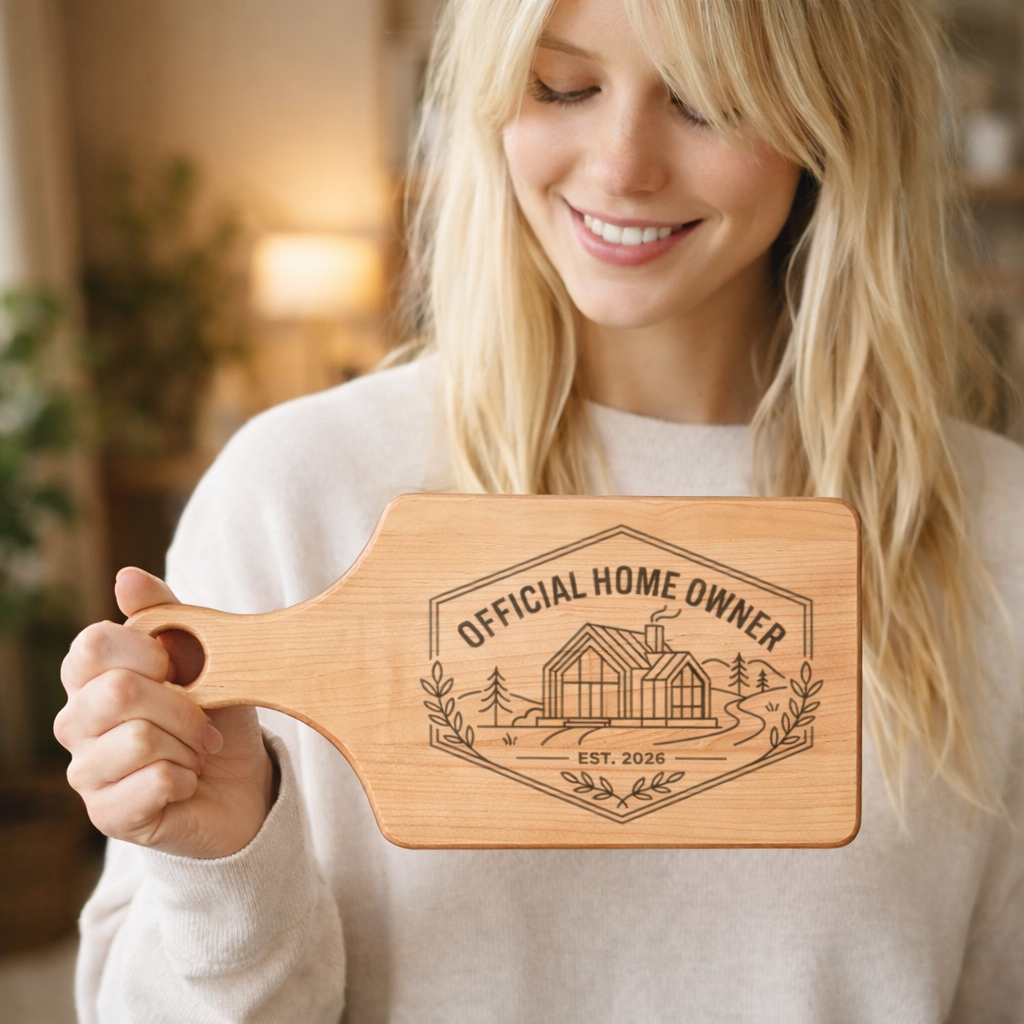 Official Homeowner EST 2026 Wooden Cutting Board | Engraved Housewarming Gift, Modern Style