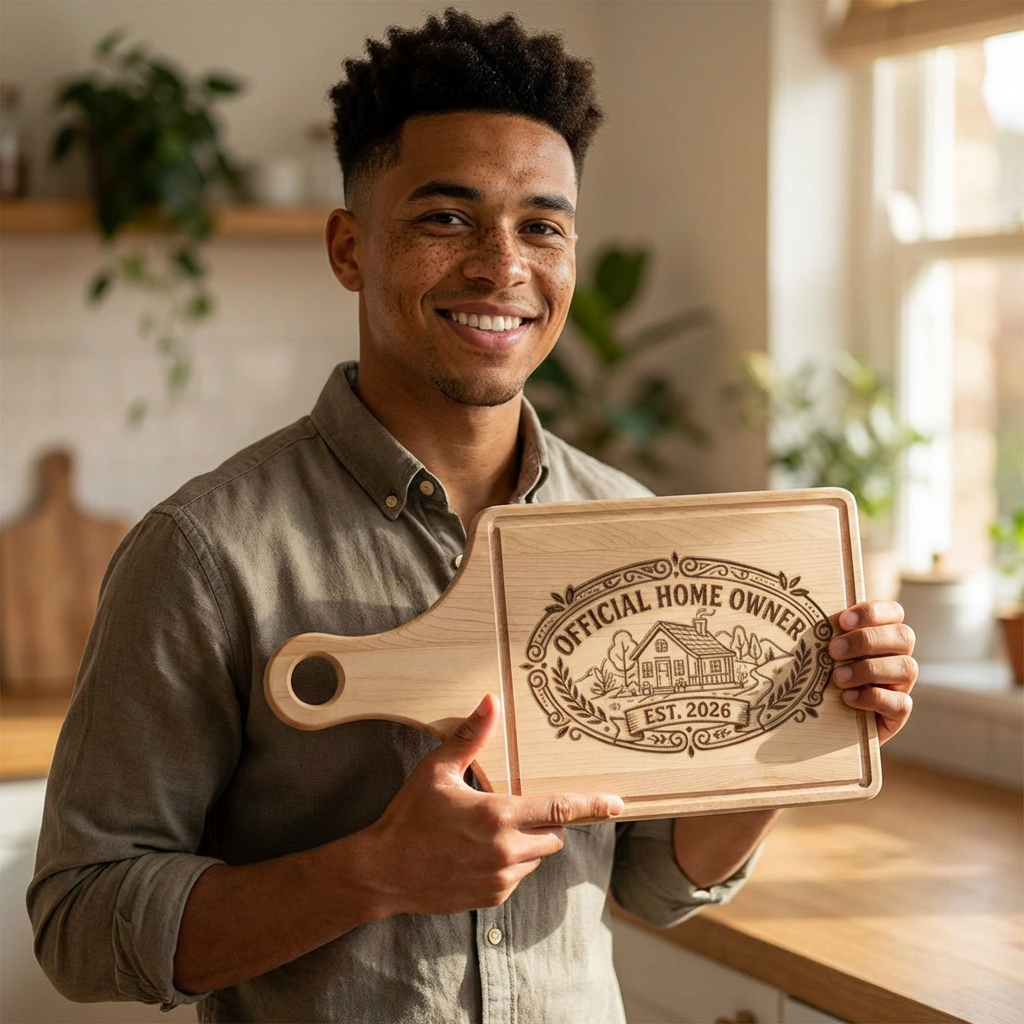 Official Homeowner EST 2026 Wooden Cutting Board | Engraved Housewarming Gift, Cottage Style