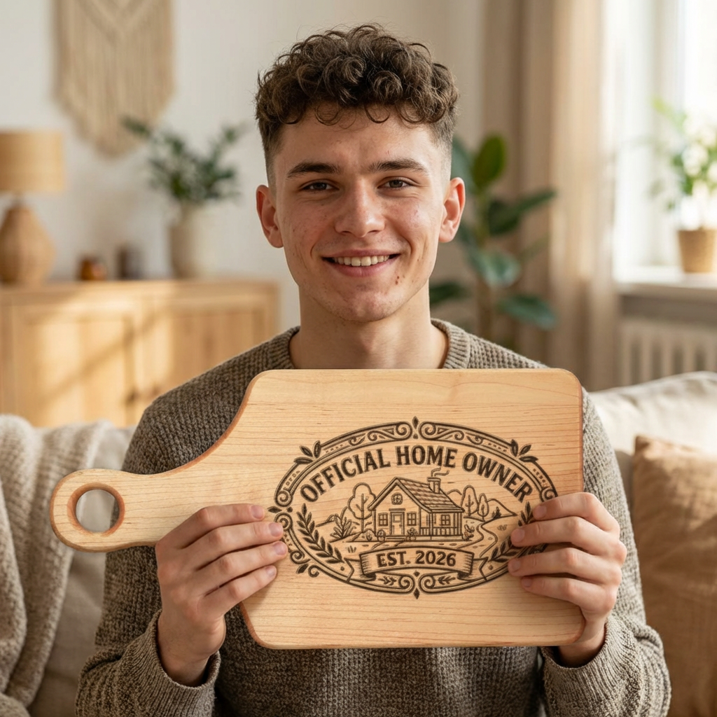 Official Homeowner EST 2026 Wooden Cutting Board | Engraved Housewarming Gift, Cottage Style