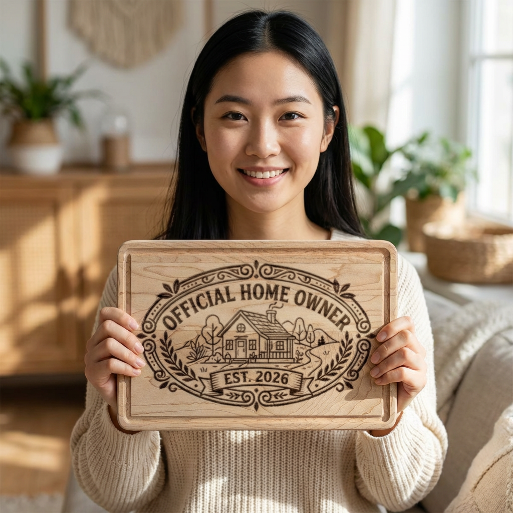Official Homeowner EST 2026 Wooden Cutting Board | Engraved Housewarming Gift, Cottage Style