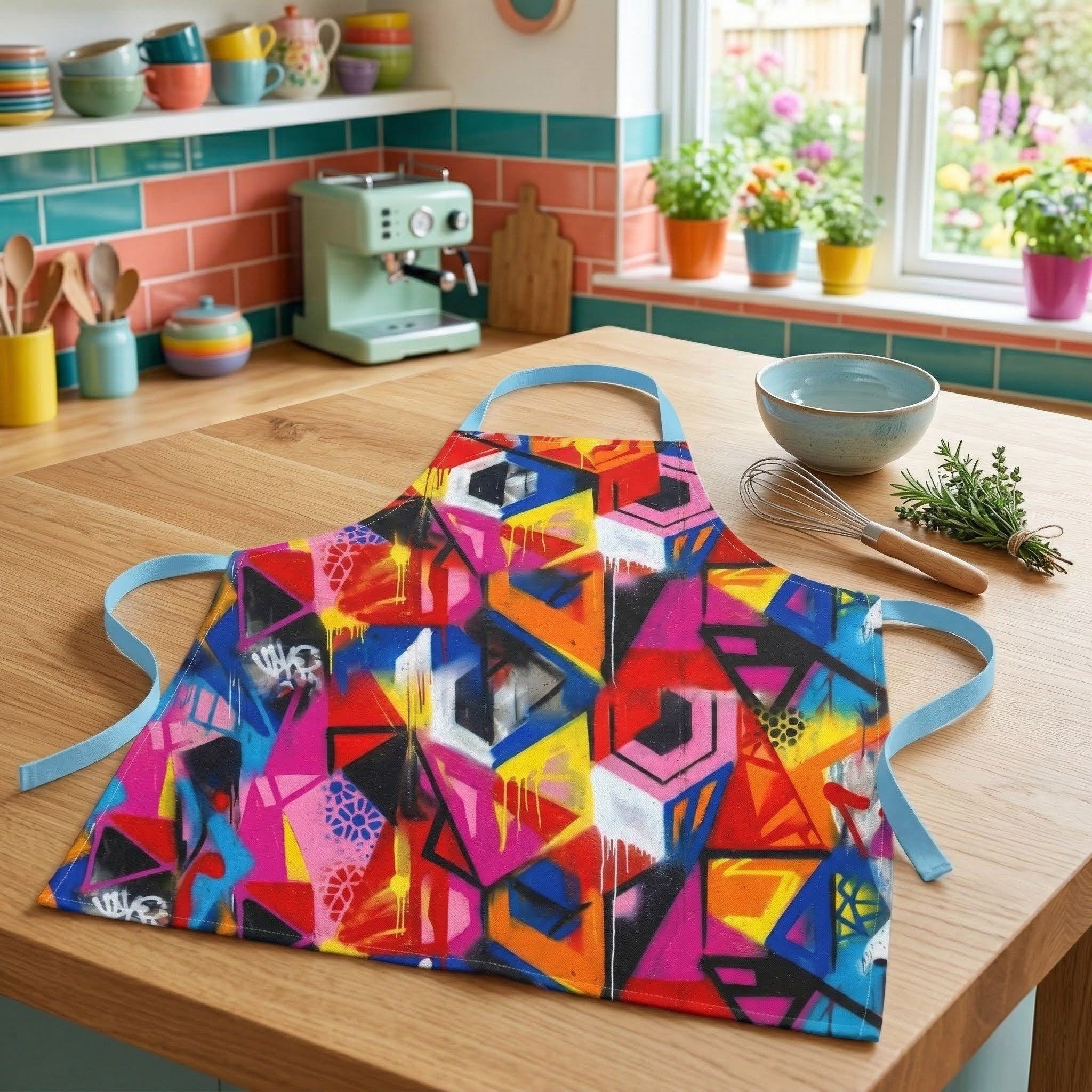 Colorful Graffiti Art Cooking Apron - Vibrant Urban Design for Cooking & Baking