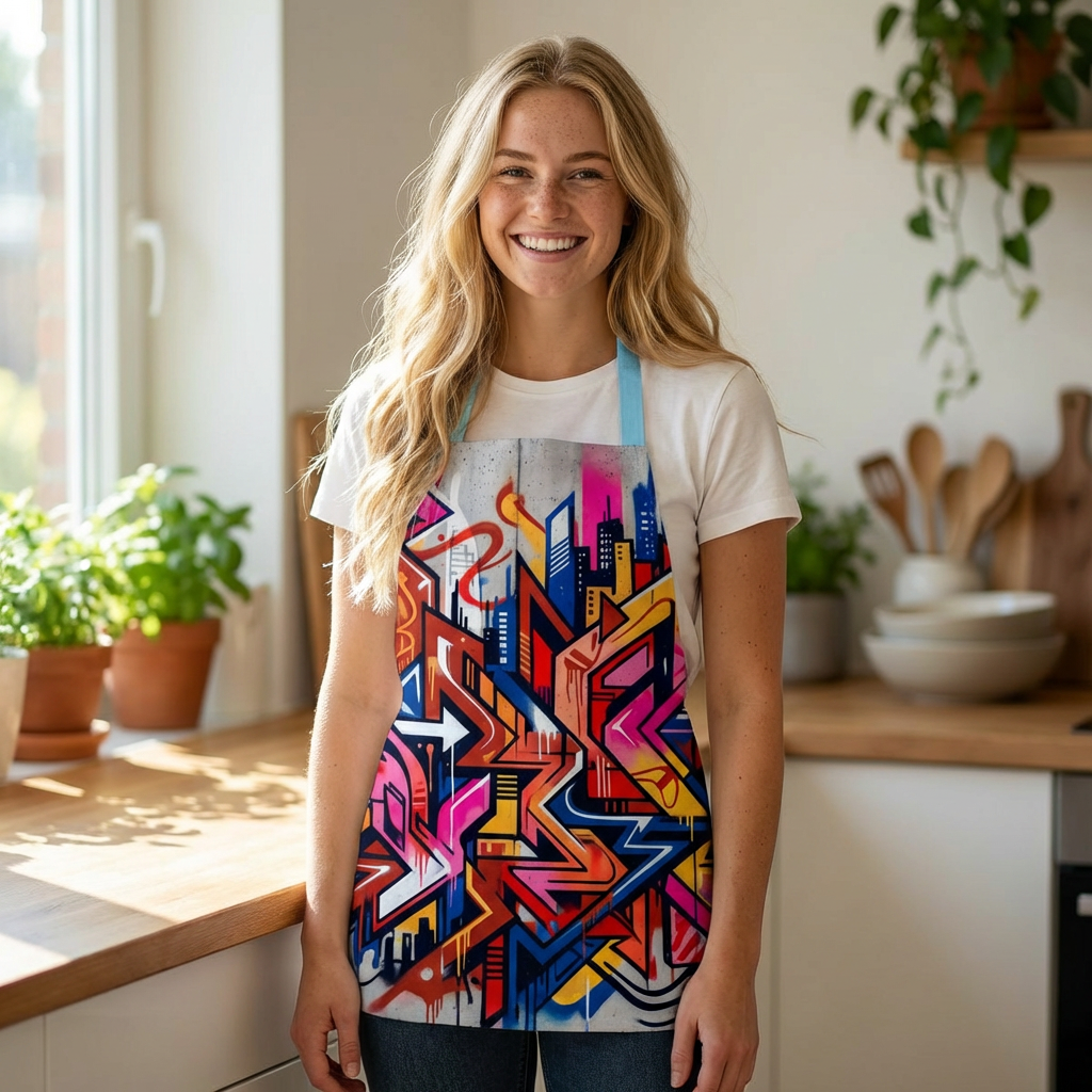 Colorful Urban Graffiti Cooking Apron | Street Art Design for Cooking & Baking