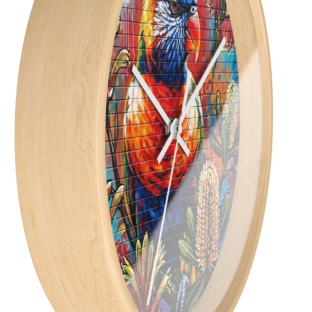 Rainbow Lorikeet Wall Clock | Colorful Parrot Art, Botanical Mural