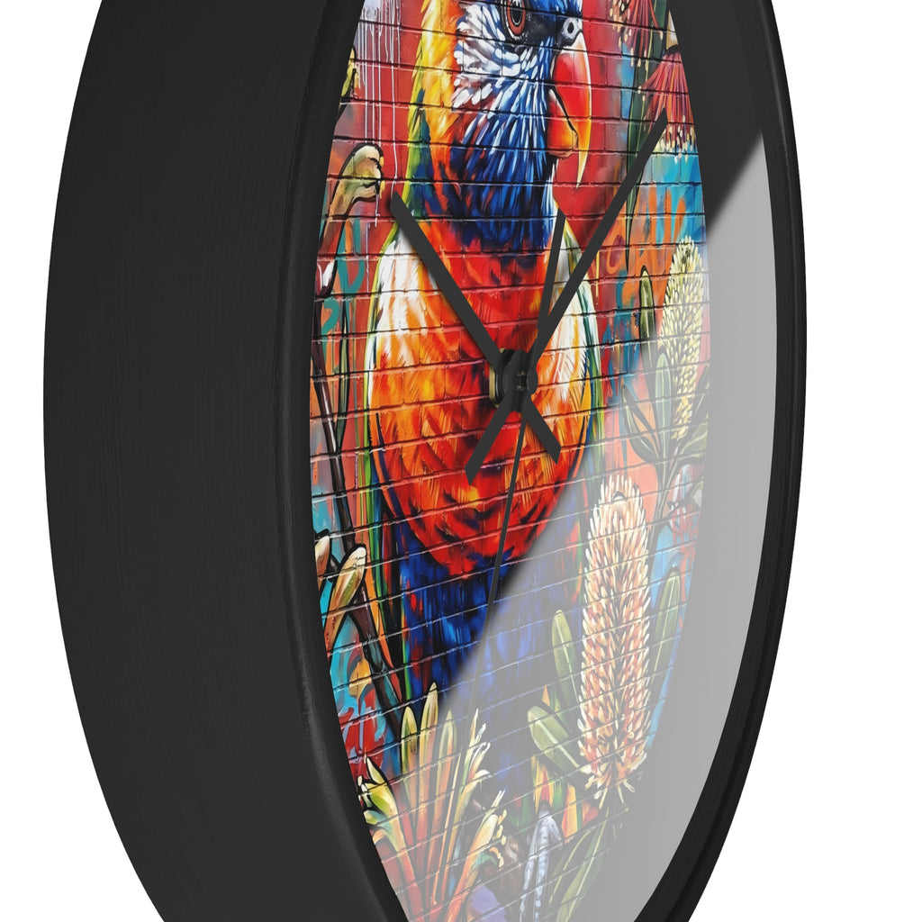 Rainbow Lorikeet Wall Clock | Colorful Parrot Art, Botanical Mural