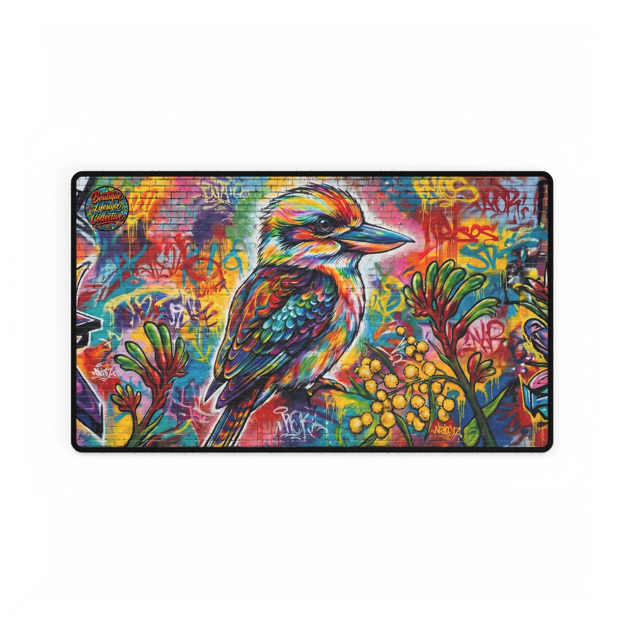 Colorful Kookaburra Desk Mat — Vibrant Wildlife Mouse Pad with Floral Aussie Design