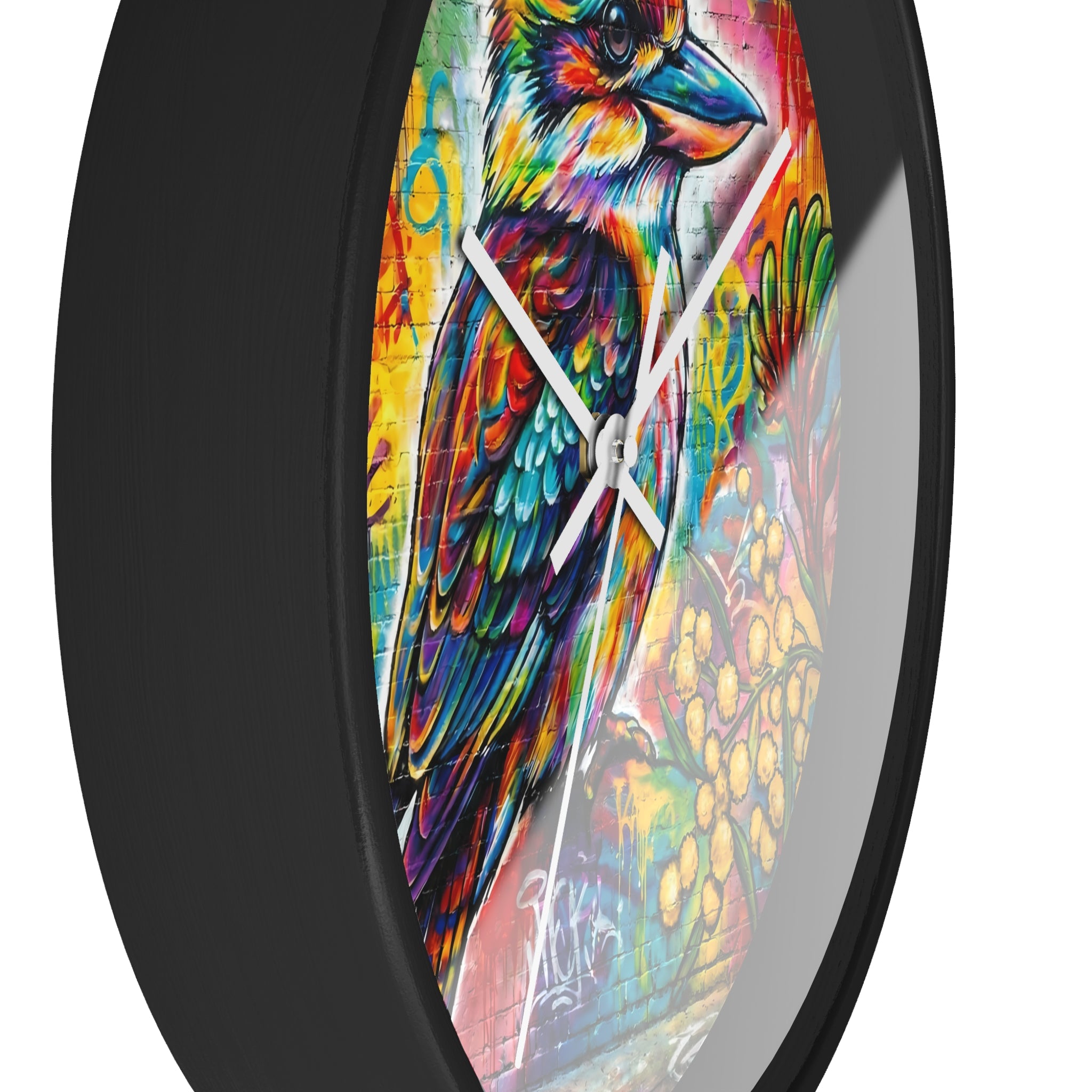 Colorful Kookaburra Wall Clock | Vibrant Bird Graffiti Art