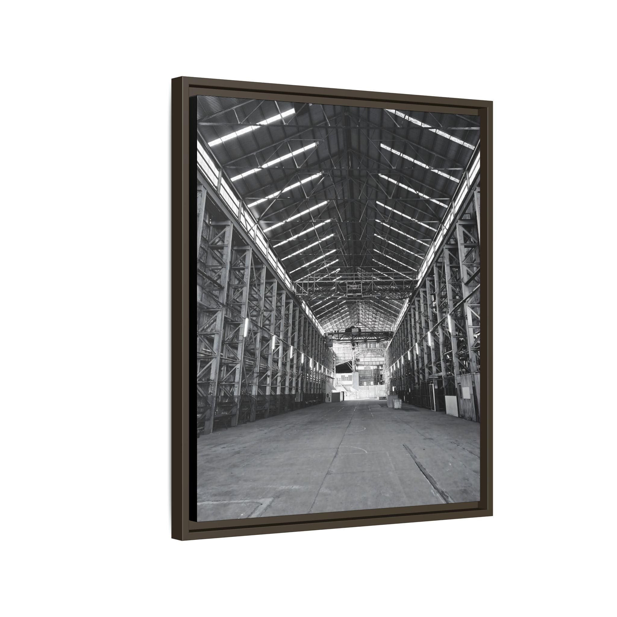Framed Matte Canvas Industrial Warehouse - Black & White Wall Art