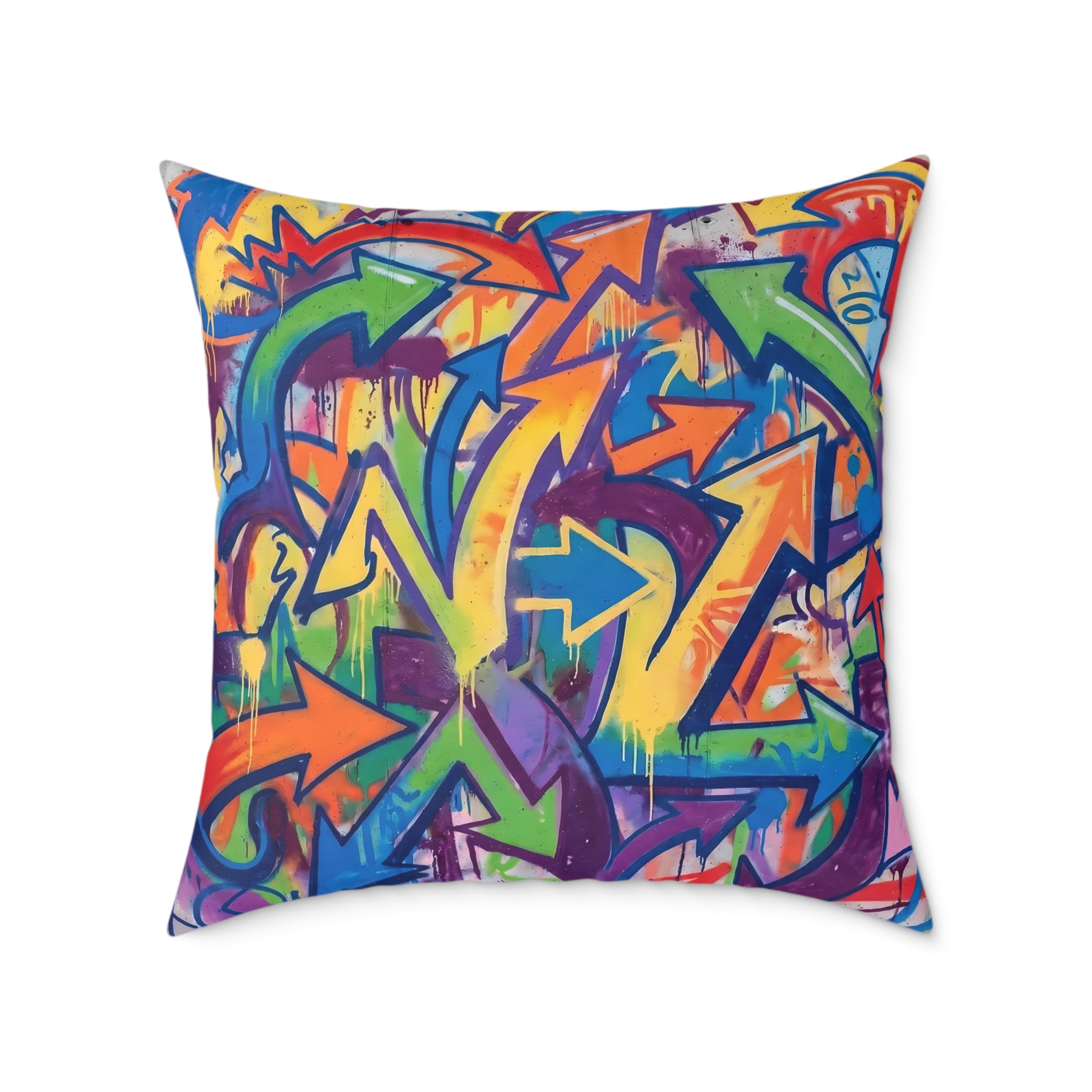 Graffiti Arrow Square Pillow — Colorful Urban Street Art Throw Pillow