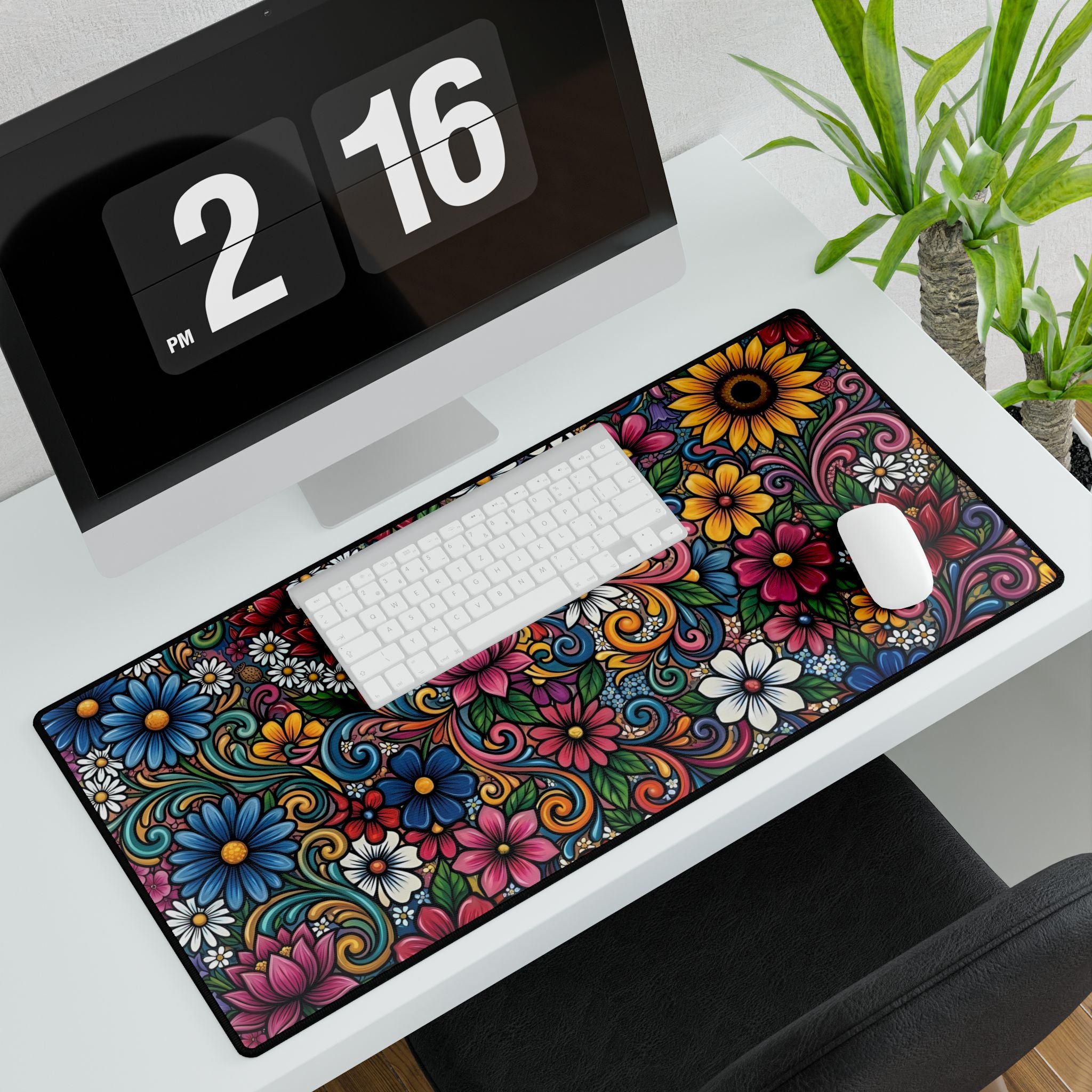 Colorful Floral Pattern Desk Mat | Boho Flower Mouse Pad