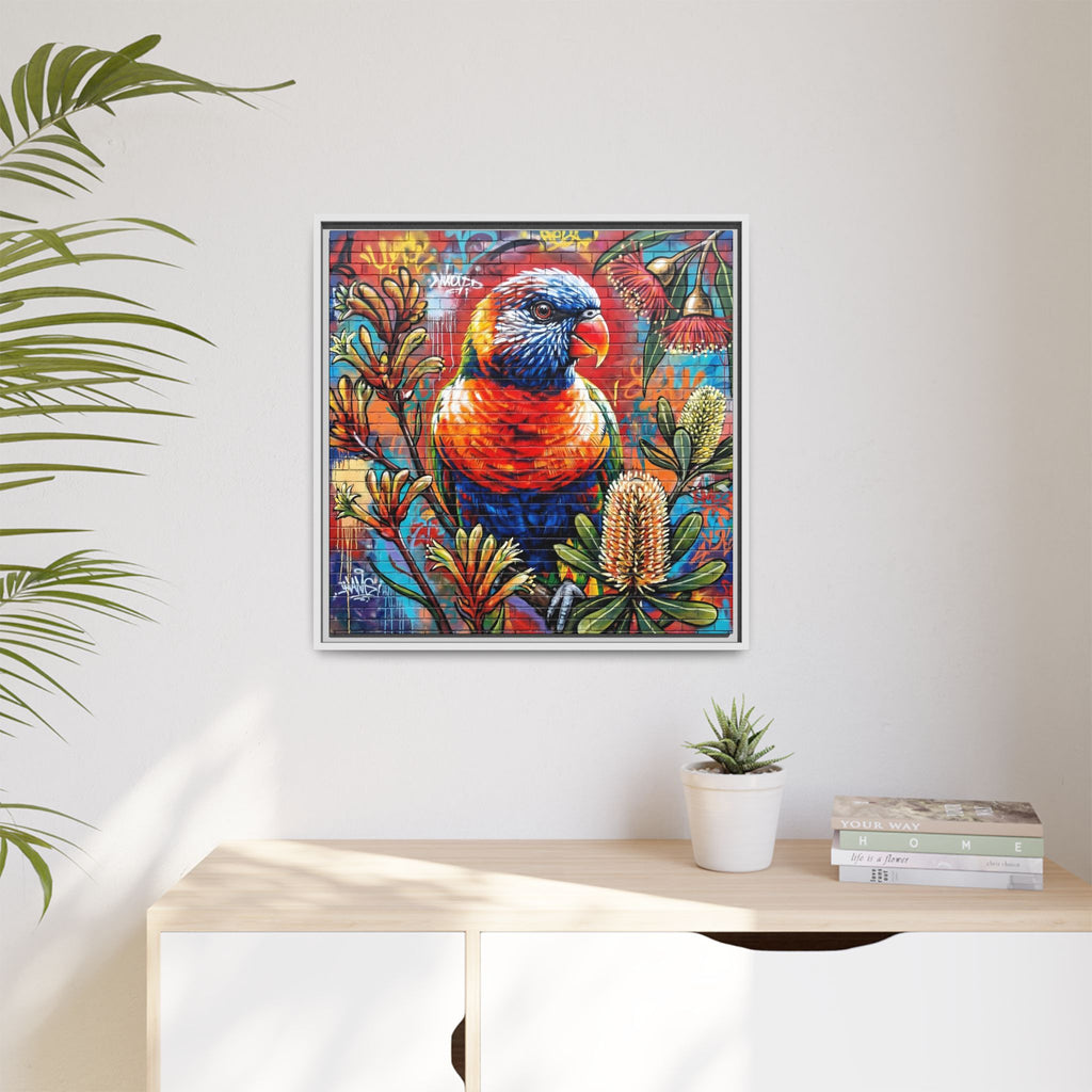 Rainbow Lorikeet Graffiti Canvas — Framed Matte Wall Art