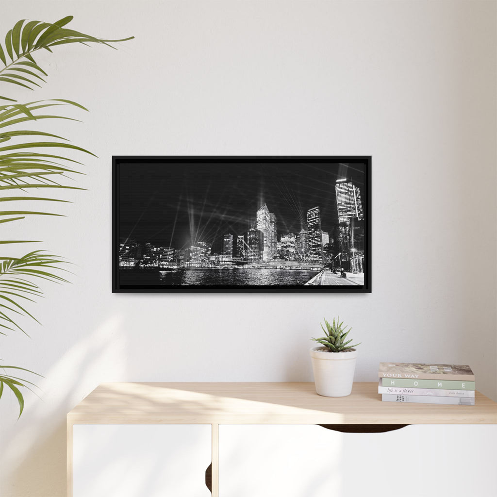 Framed Matte Canvas - Sydney Cityscape Black & White Wall Art