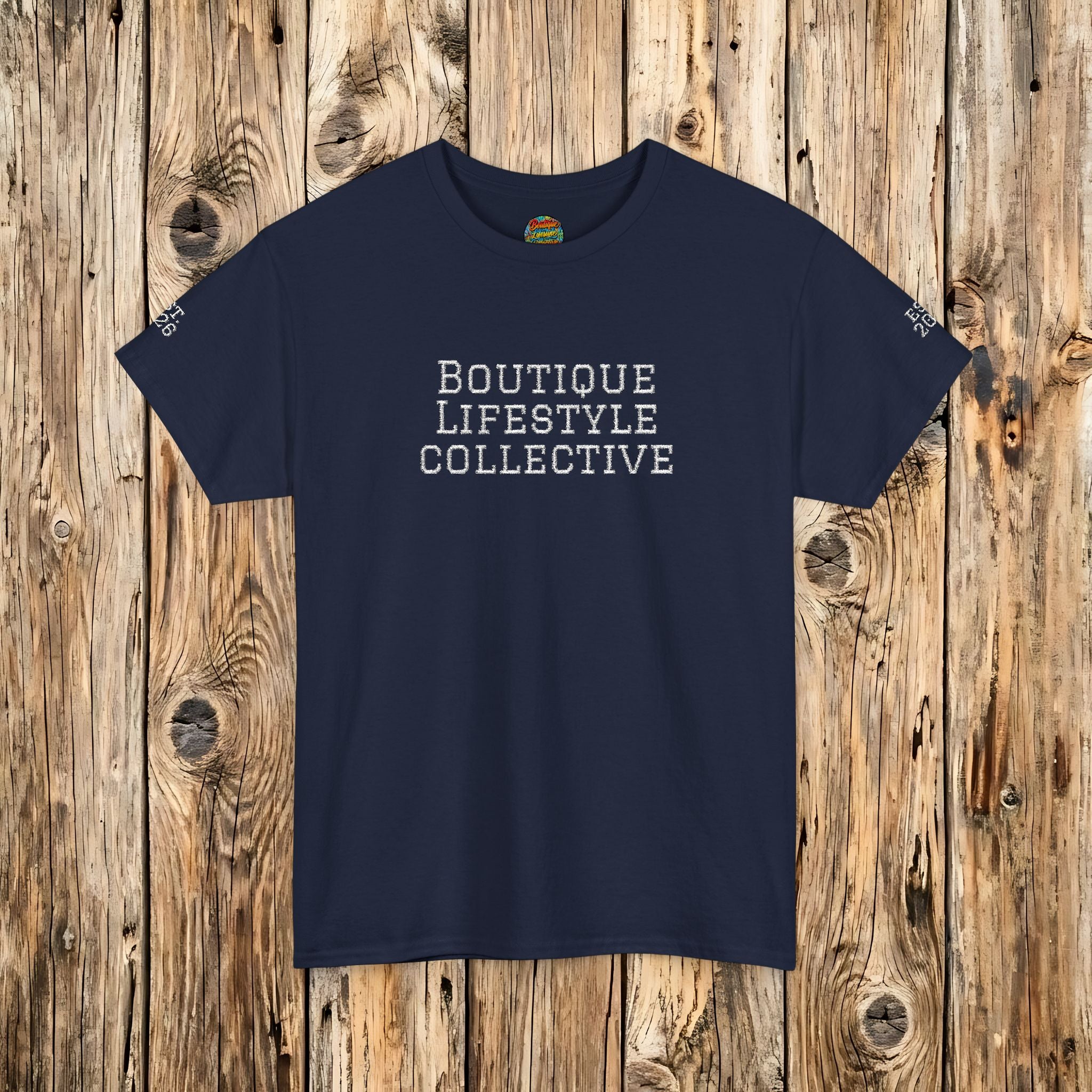 Heavy Cotton Tee - Boutique Lifestyle Collective Embroidered T-Shirt — Est. 2026 Sleeve Detail