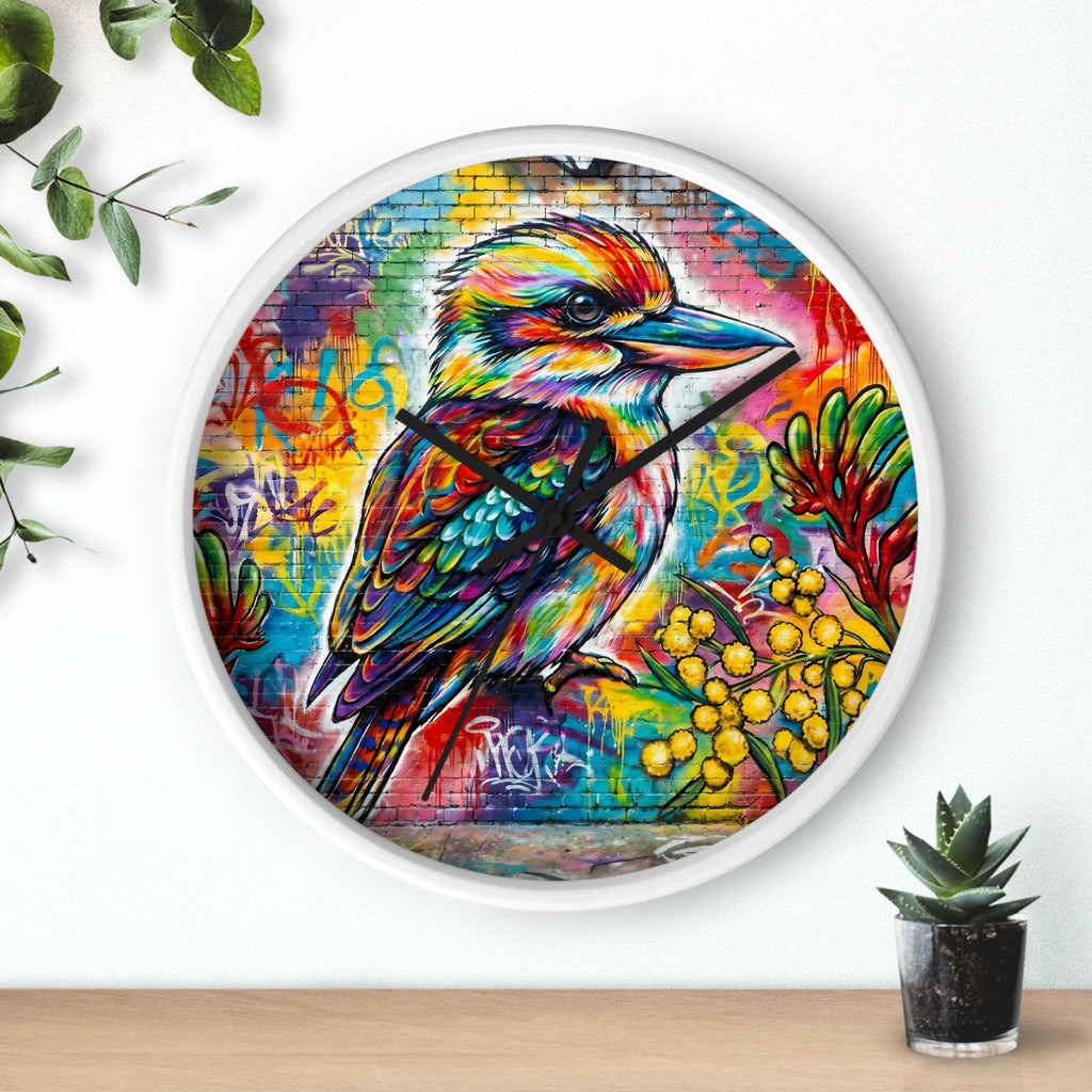 Colorful Kookaburra Wall Clock | Vibrant Bird Graffiti Art