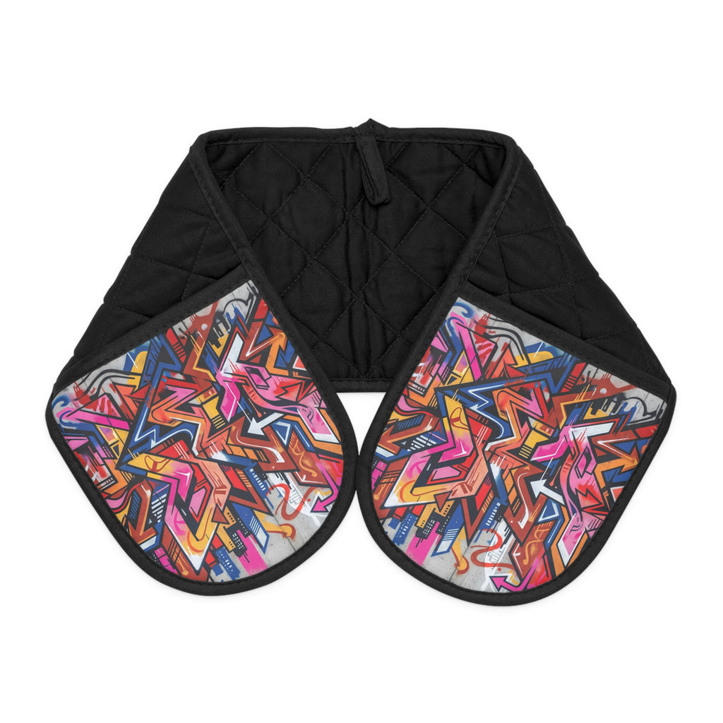 Colorful Graffiti Double Oven Mitts - Quilted Heat-Resistant Pot Holders