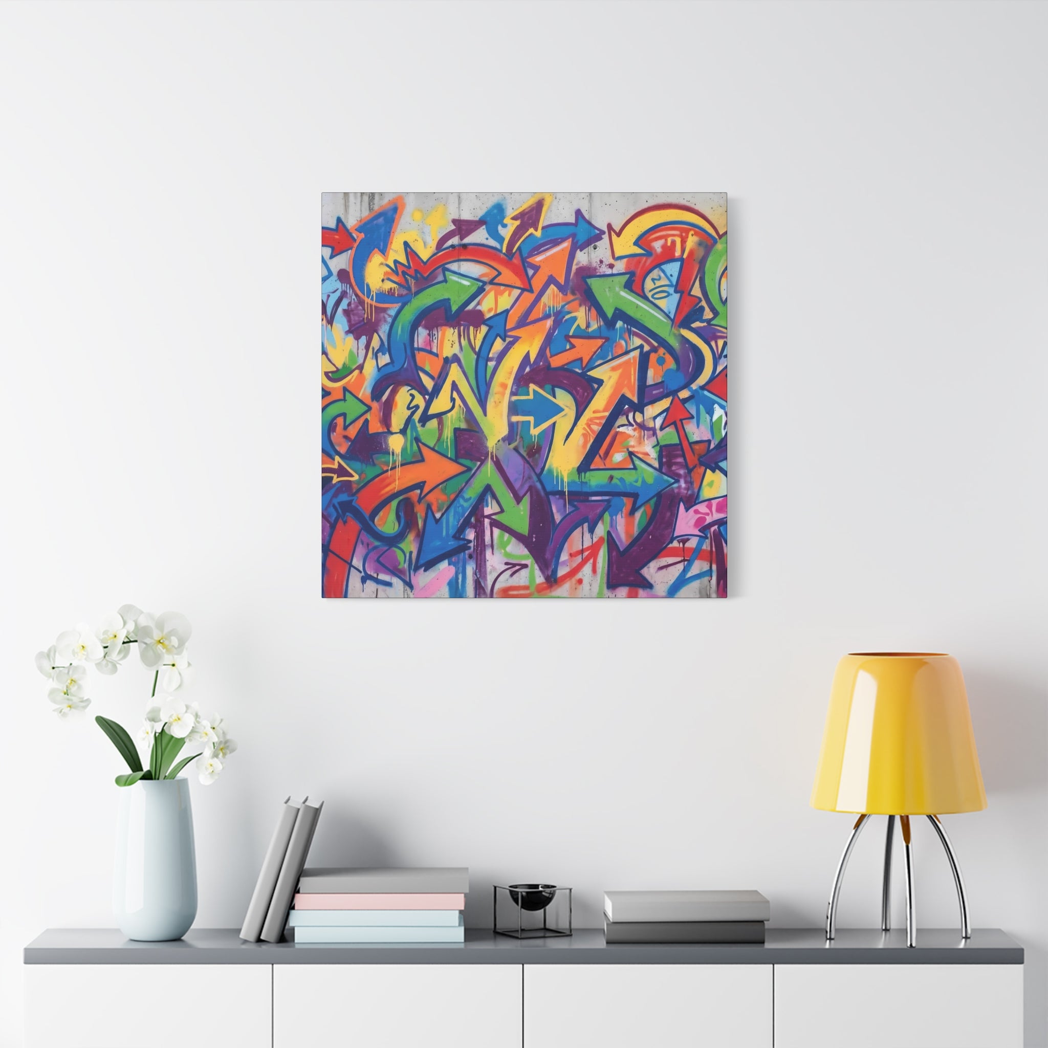 Abstract Arrow Graffiti Canvas Print — Colorful Urban Street Art Wall Decor