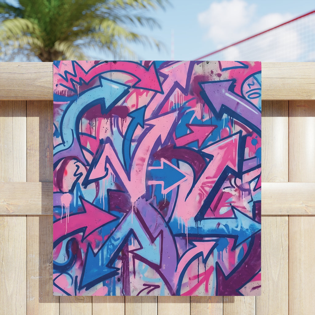 Graffiti Arrow Beach Towel — Pink & Blue Urban Street Art Design
