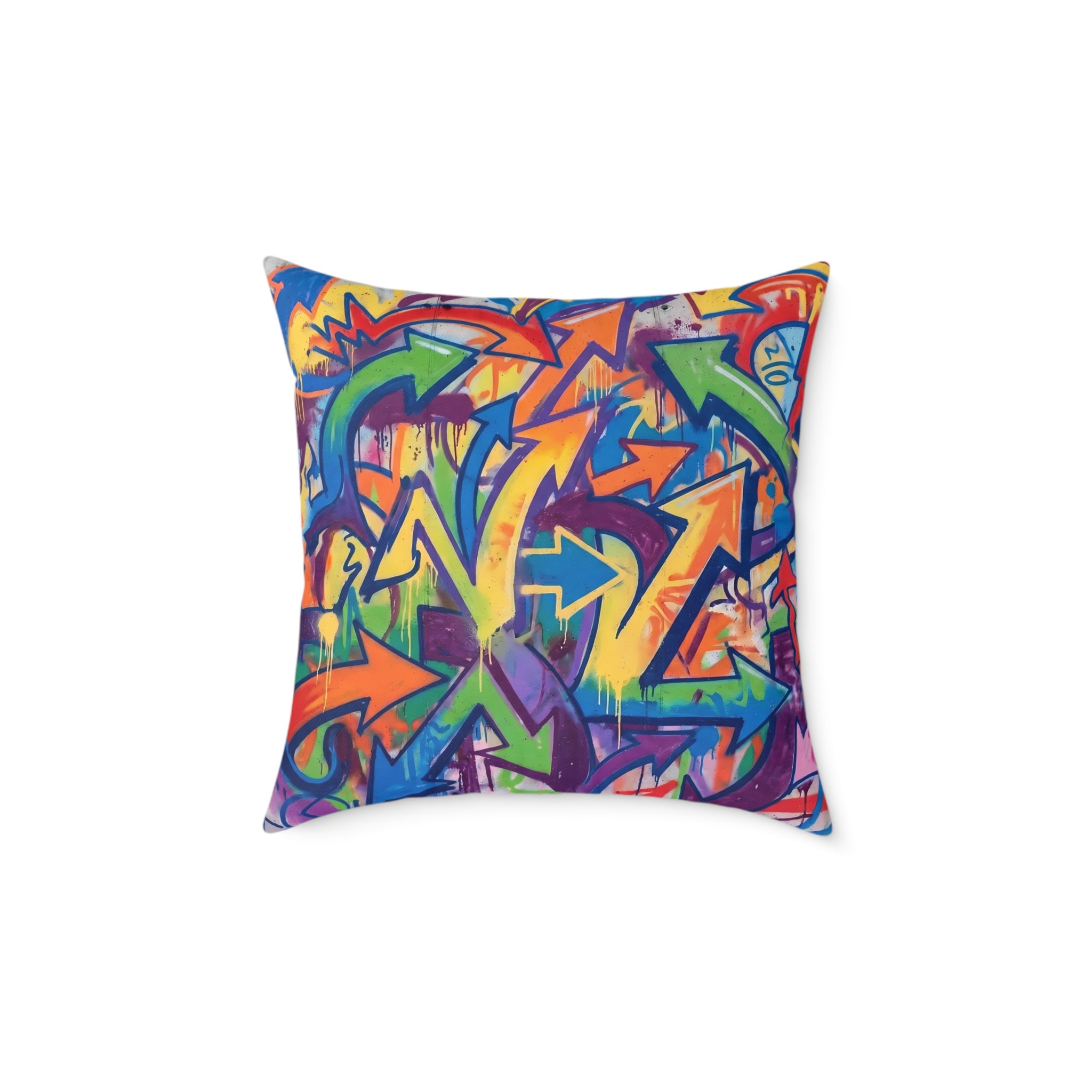 Graffiti Arrow Square Pillow — Colorful Urban Street Art Throw Pillow