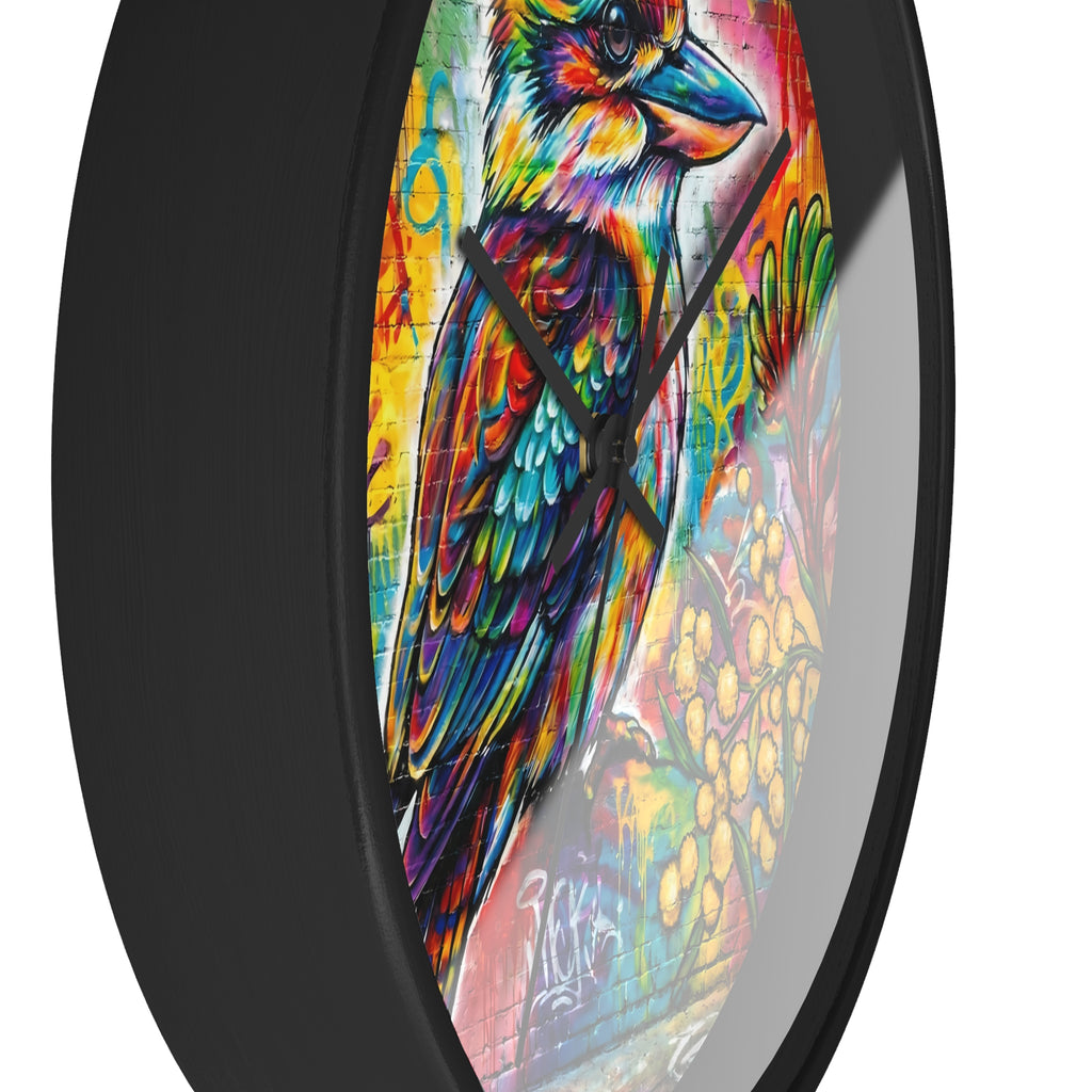 Colorful Kookaburra Wall Clock | Vibrant Bird Graffiti Art