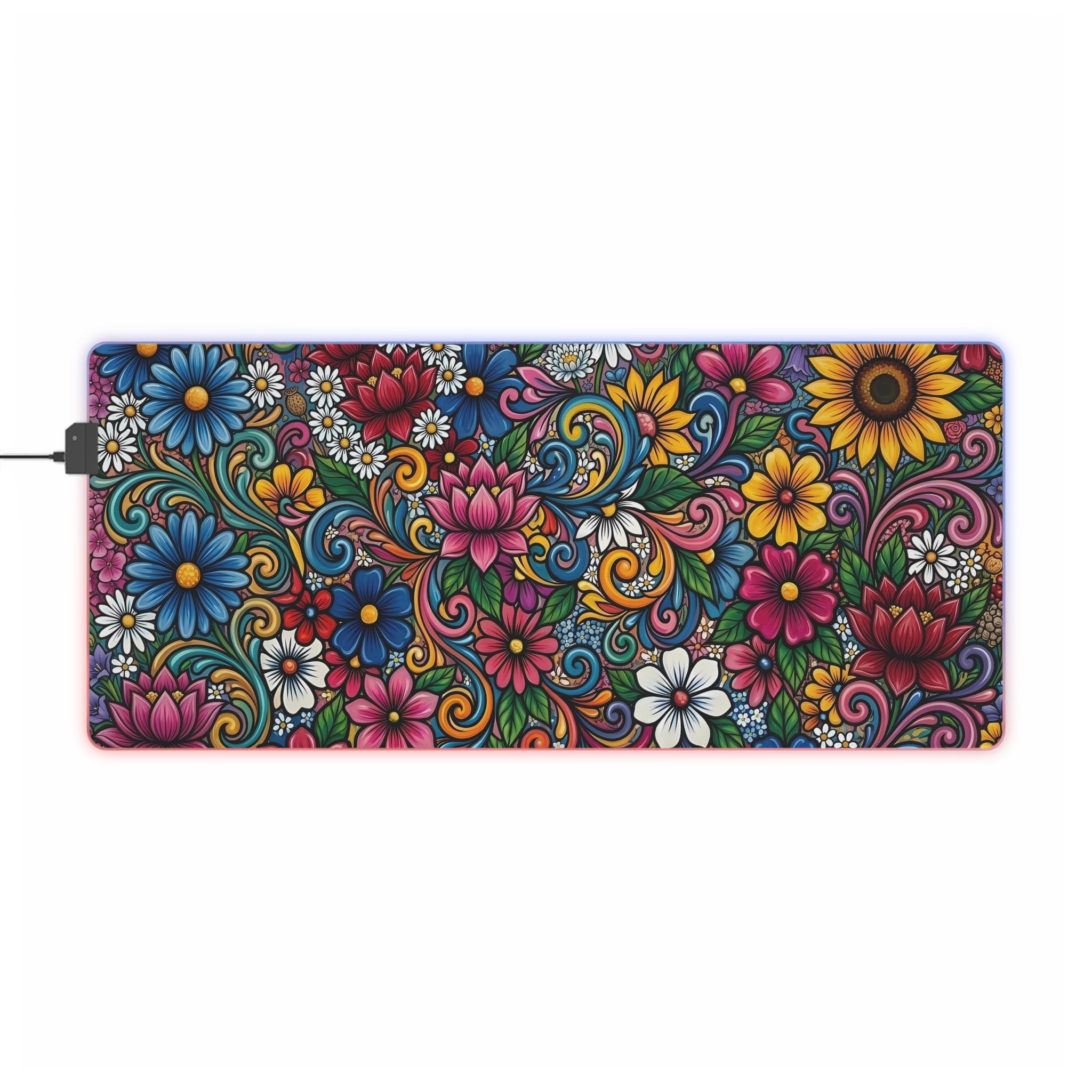 Vibrant Floral LED Mouse Pad | RGB Desk Mat, Colorful Flower Design