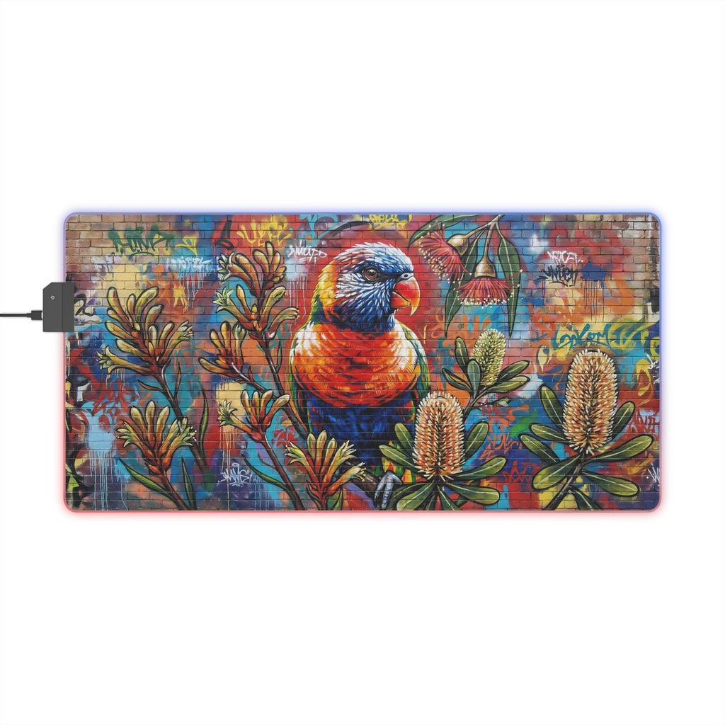 Colorful Lorikeet Art LED Gaming Mouse Pad | RGB Desk Mat