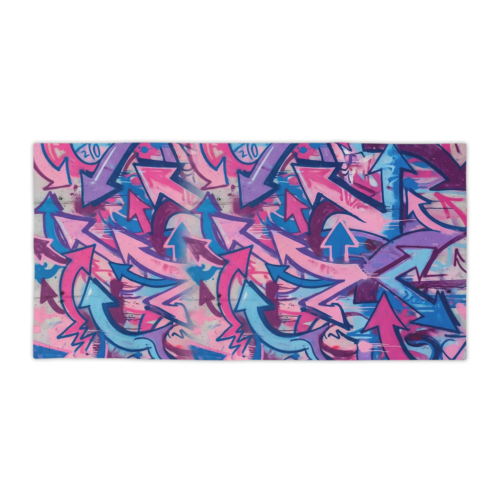 Graffiti Arrow Beach Towel — Pink & Blue Urban Street Art Design