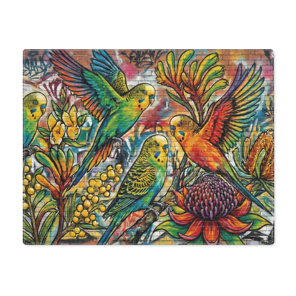 Graffiti Budgerigar Placemat — Vibrant Urban Art Table Mat