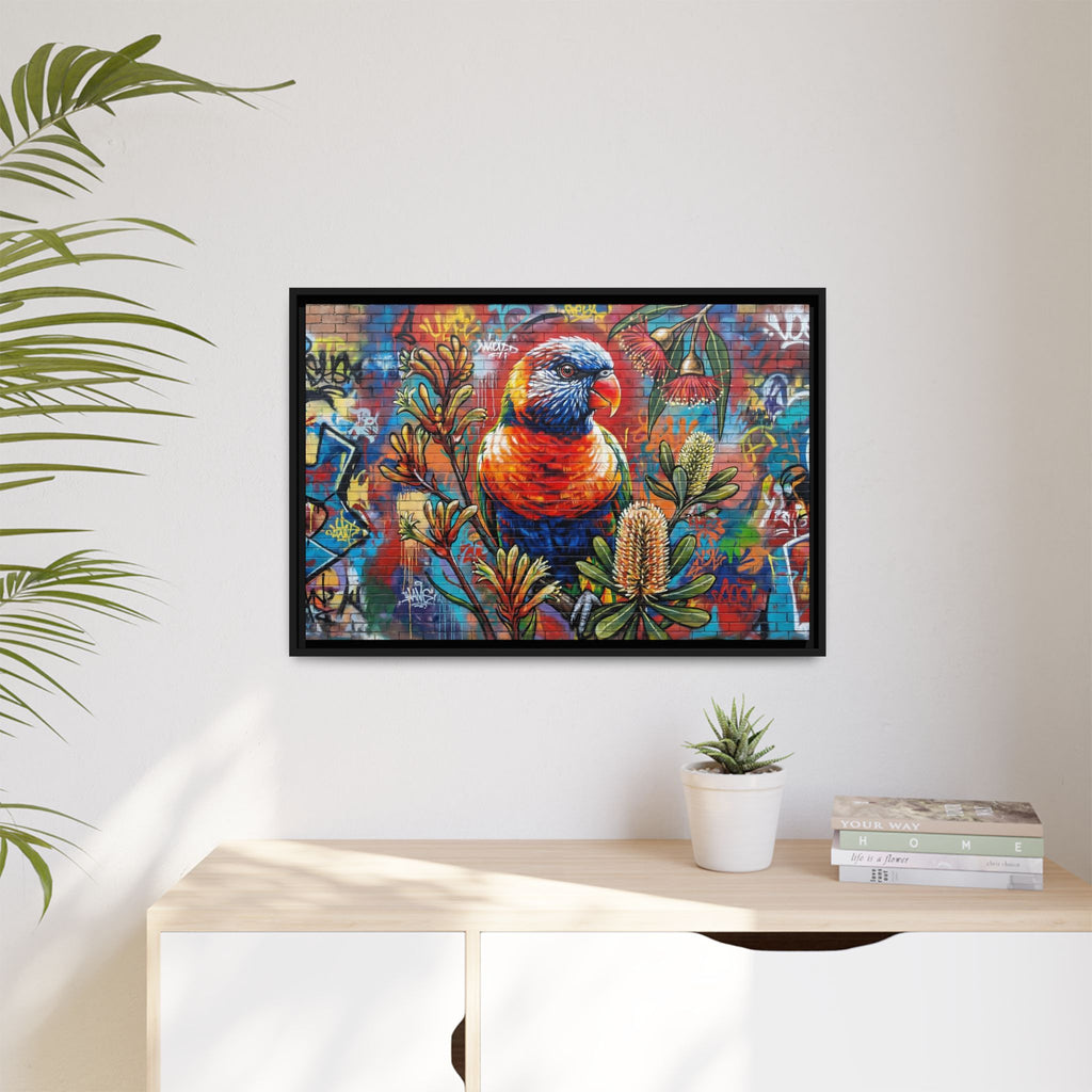 Rainbow Lorikeet Graffiti Canvas — Framed Matte Wall Art
