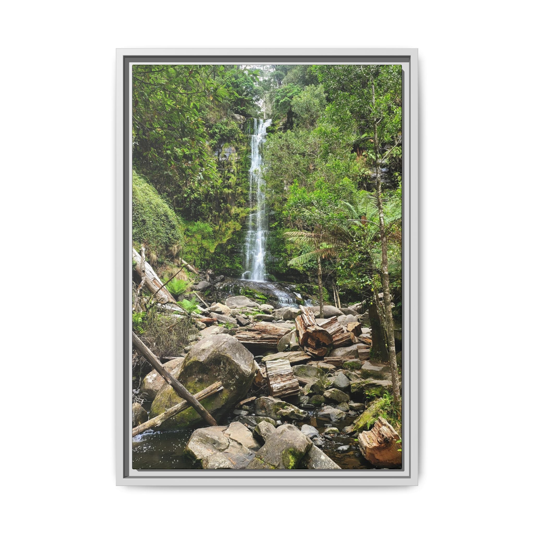 Framed Matte Canvas Waterfall — Victorian Countryside Nature Wall Art