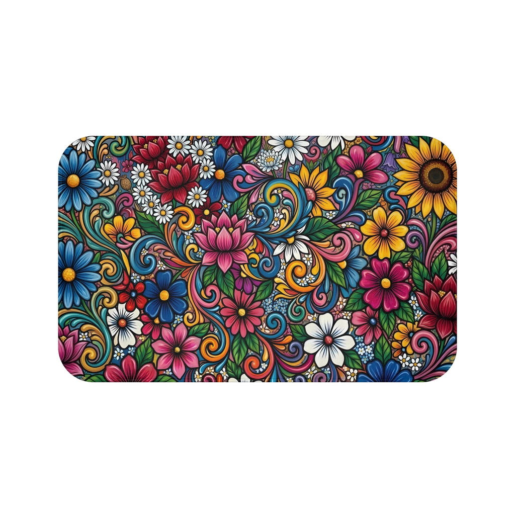 Vibrant Floral Design Bath Mat | Colorful Flower Bathroom Rug