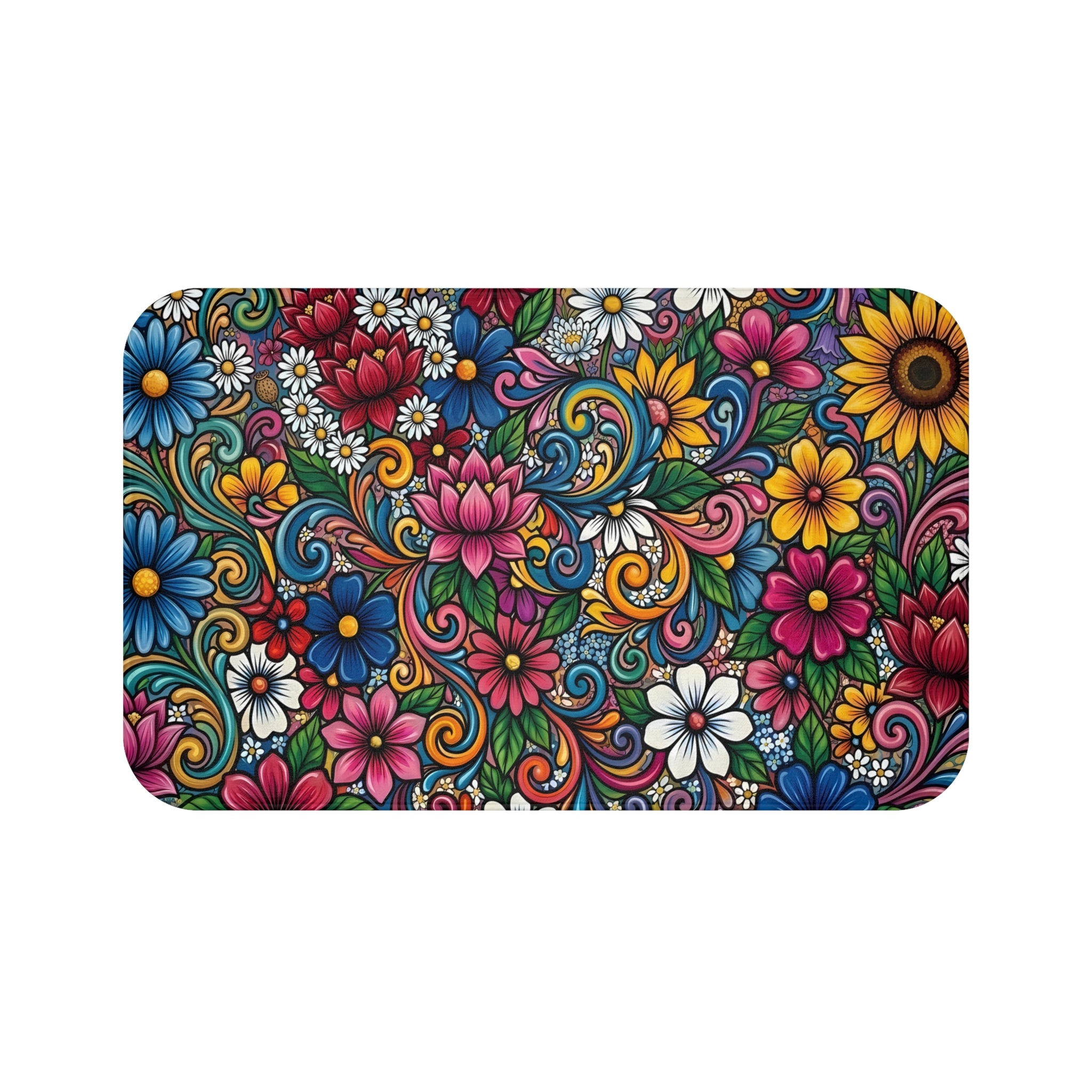 Vibrant Floral Design Bath Mat | Colorful Flower Bathroom Rug