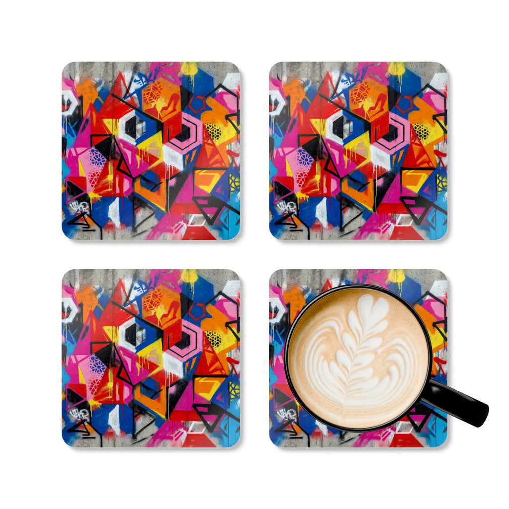 Graffiti Street Art Corkwood Coaster Set — Urban Drink Coasters (Set of 4)
