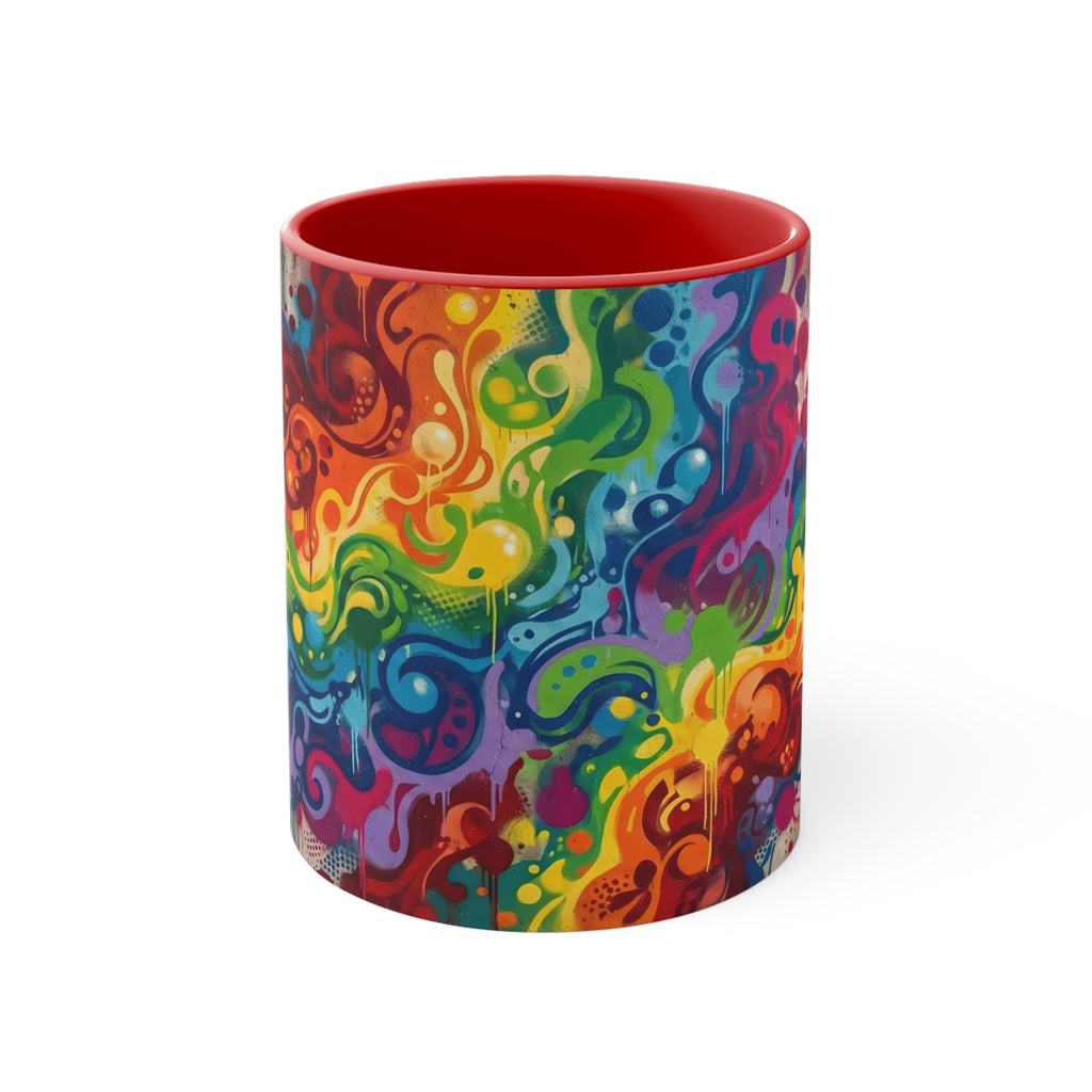 Rainbow Graffiti Swirl Mug | 11oz Ceramic Accent Coffee Cup (4 Colors)