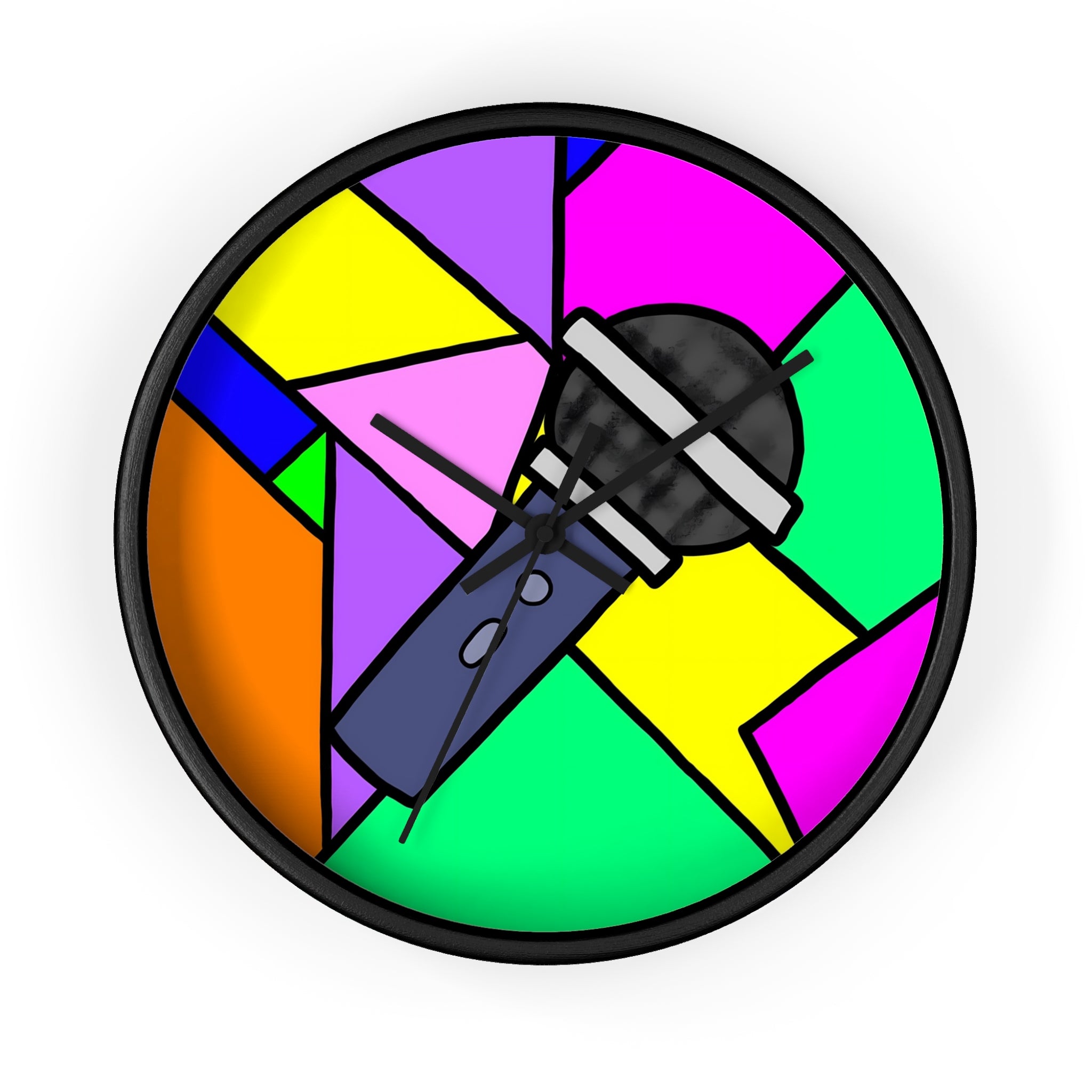 Microphone Pop Art Wall Clock — Colorful Singer/Music Decor