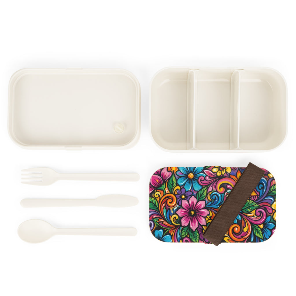 Floral Bento Lunch Box — Vibrant Flower Art Portable Lunchbox
