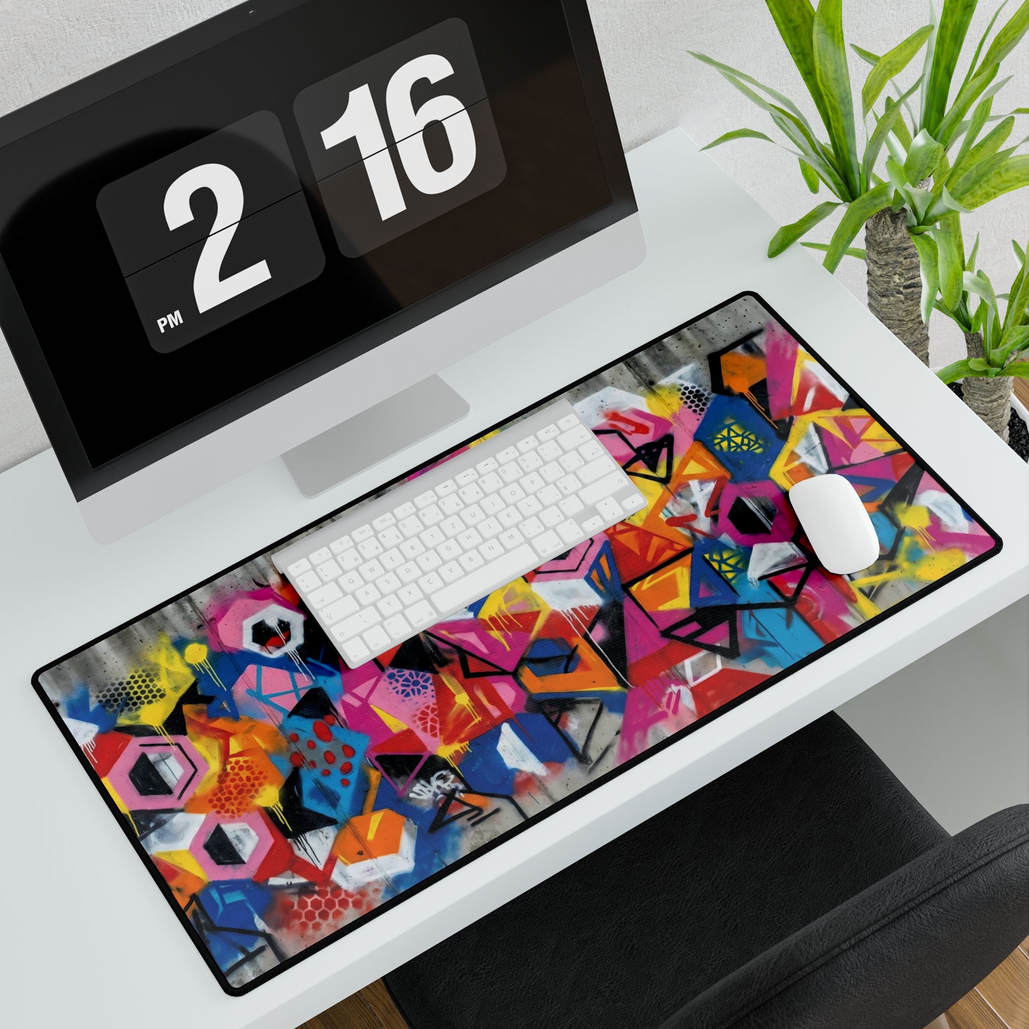 Graffiti Geometry Desk Mat — Colorful Urban Art Mouse Pad