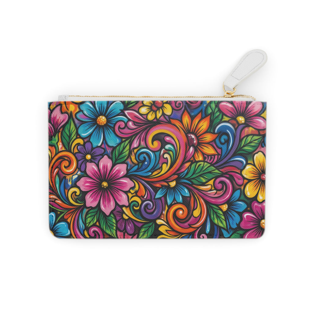 Mini Clutch Bag — Vibrant Floral Swirl Wallet, Colorful Boho Makeup Pouch