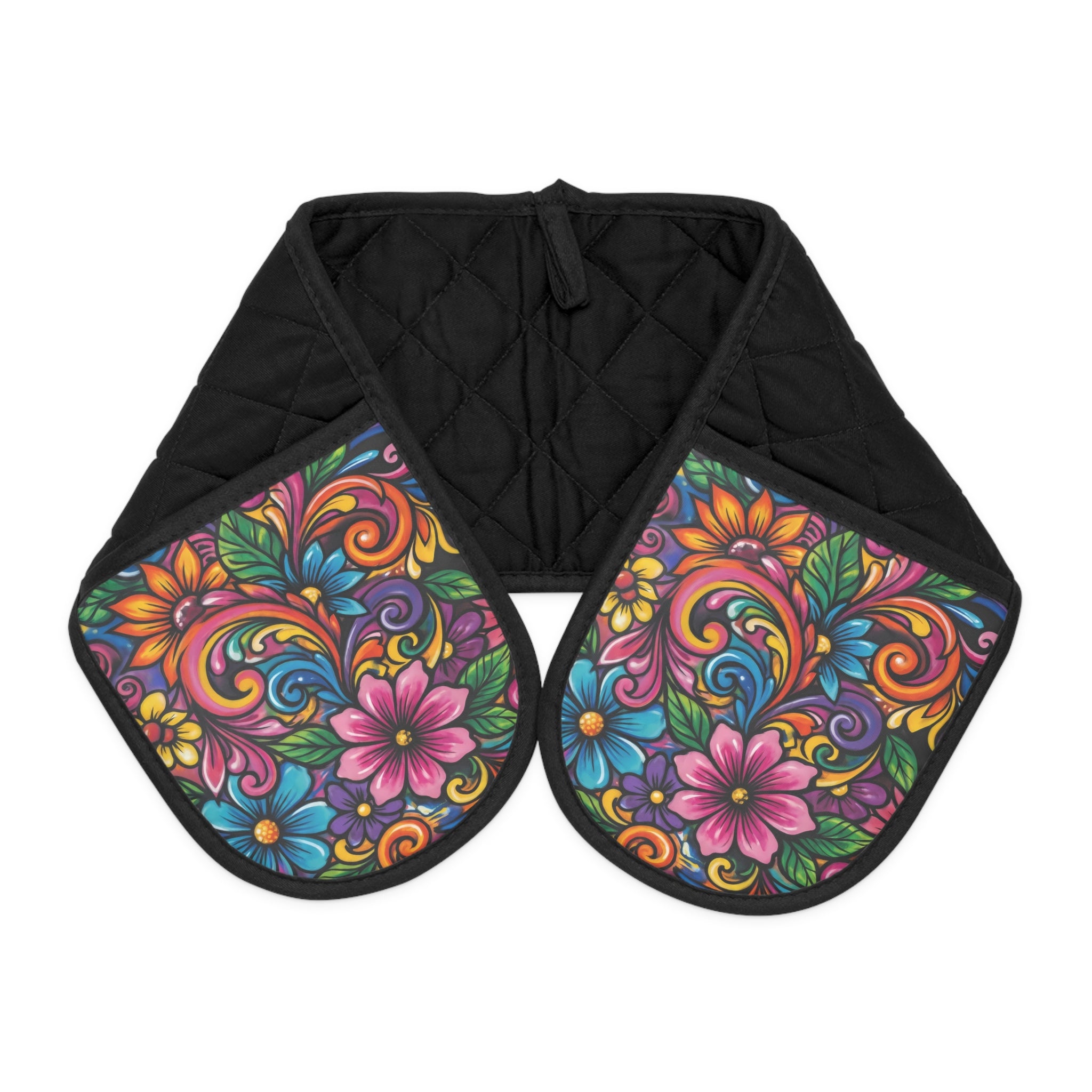 Floral Oven Mitts - Double Handled Pot Holder Strap