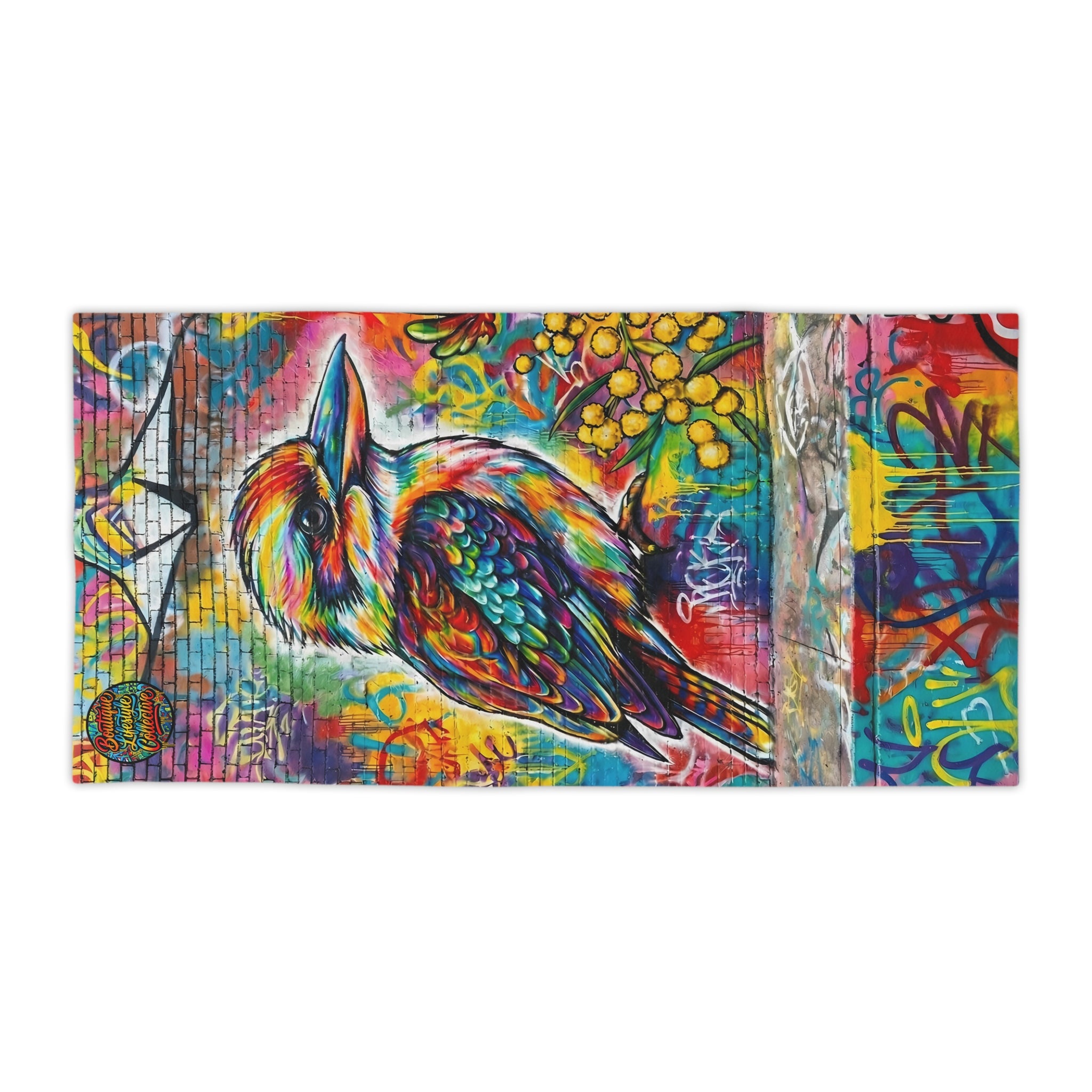 Kookaburra Graffiti Beach Towel — Vibrant Street-Art Bird Design